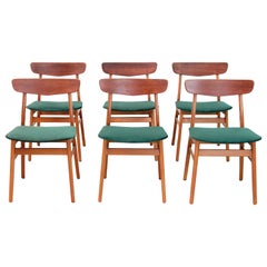 Set of 6 Danish Modern Dining Chairs by Farstrup in Teak and Green Velvet, 1960s