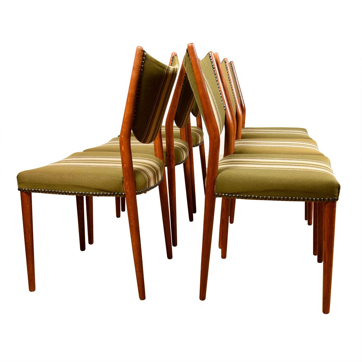 Set of 6 Danish Modern Dining Chairs with Striped Upholstery In Excellent Condition For Sale In Kensington, MD