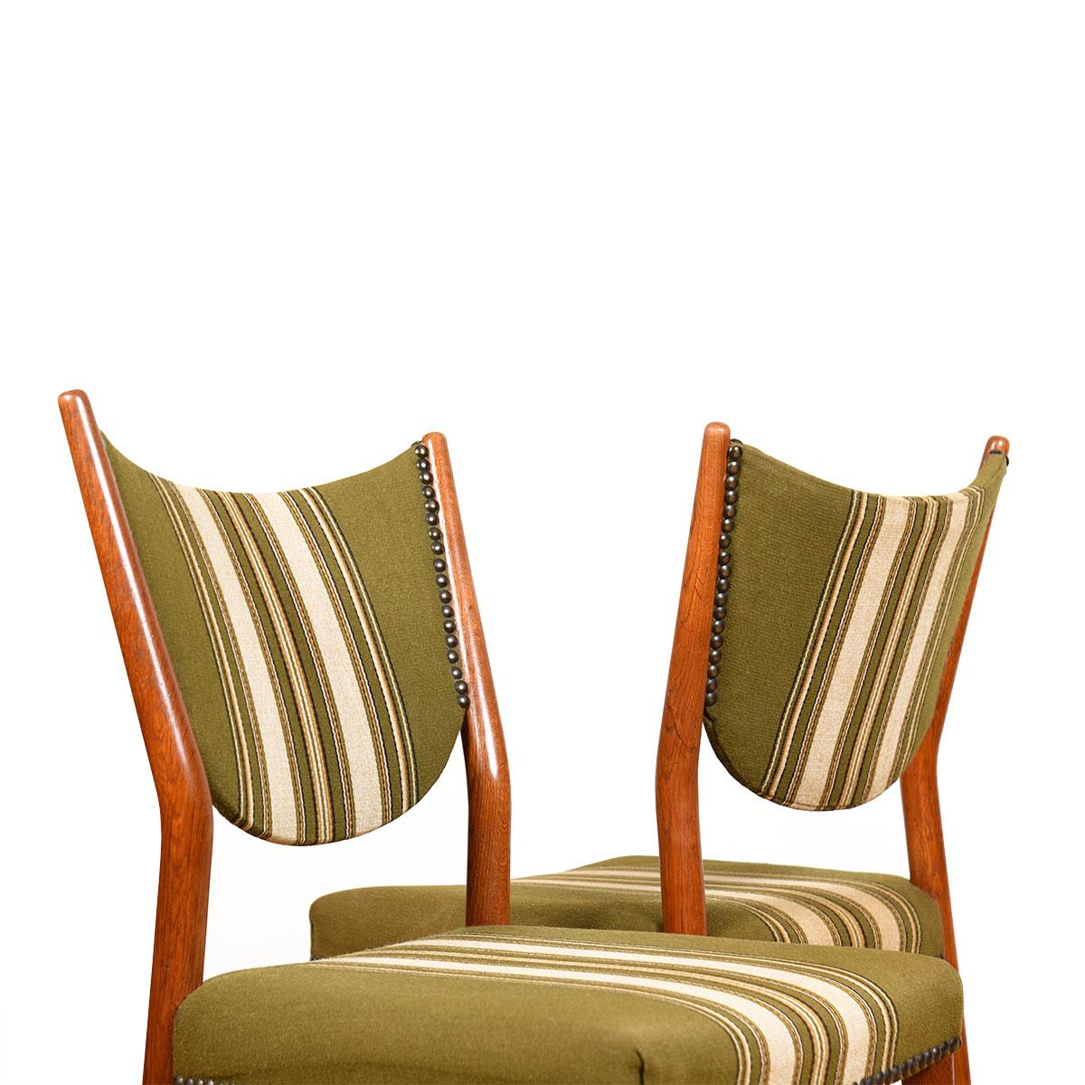 20th Century Set of 6 Danish Modern Dining Chairs with Striped Upholstery For Sale