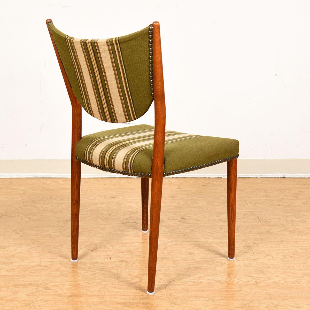 Set of 6 Danish Modern Dining Chairs with Striped Upholstery For Sale 2