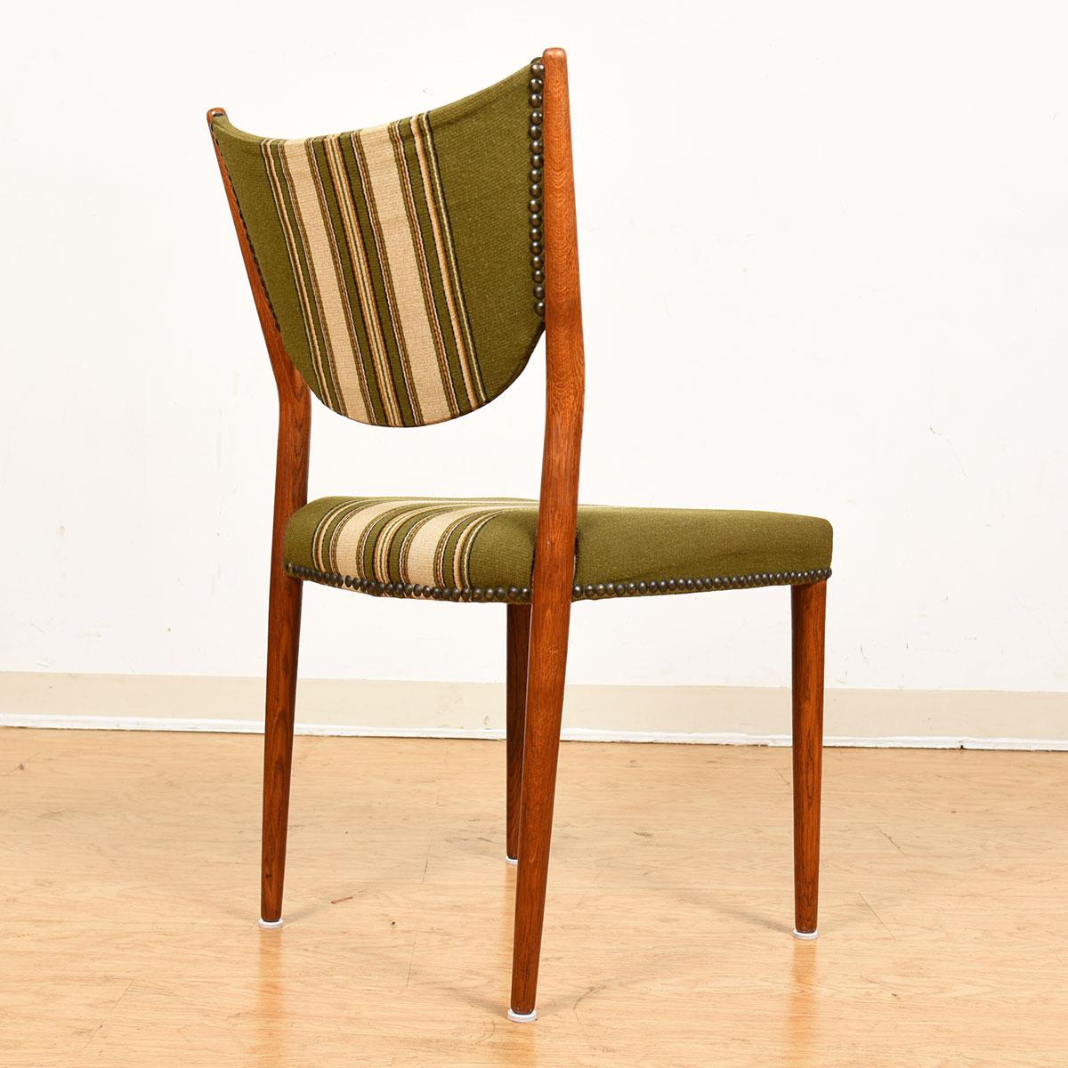 Set of 6 Danish Modern Dining Chairs with Striped Upholstery For Sale 3