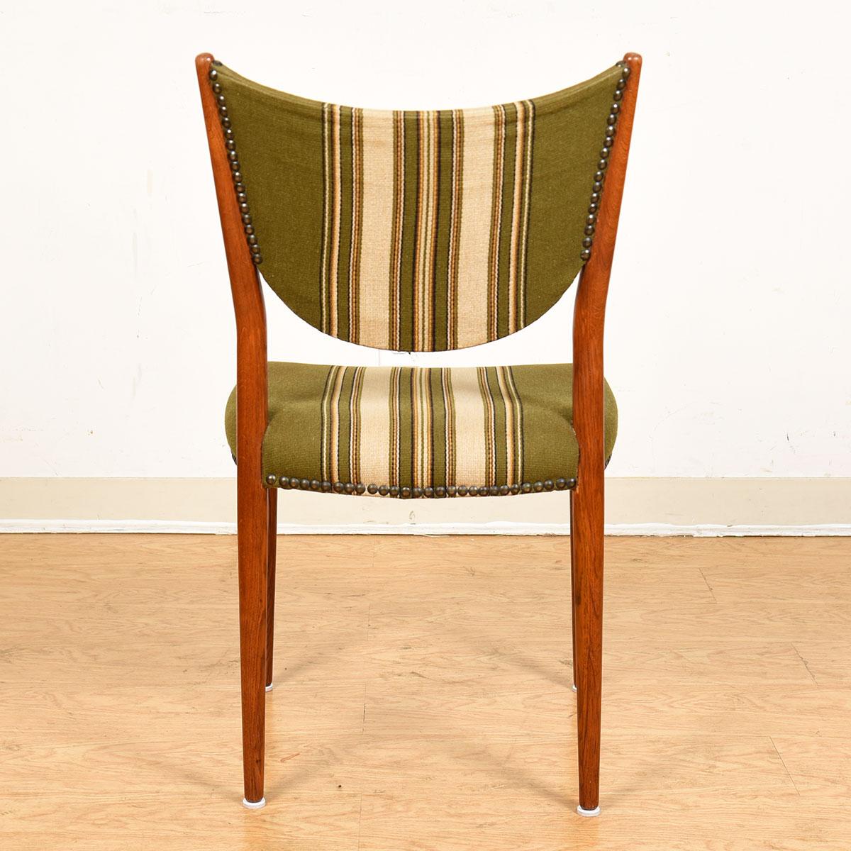 Set of 6 Danish Modern Dining Chairs with Striped Upholstery For Sale 4