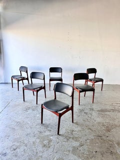 Set of  6  Danish Modern Model 49 leather & Rosewood Dining Chairs by Erik Buch