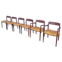 Ensemble de 6 chaises de salle à manger danoises modernes Moller 75 en teck