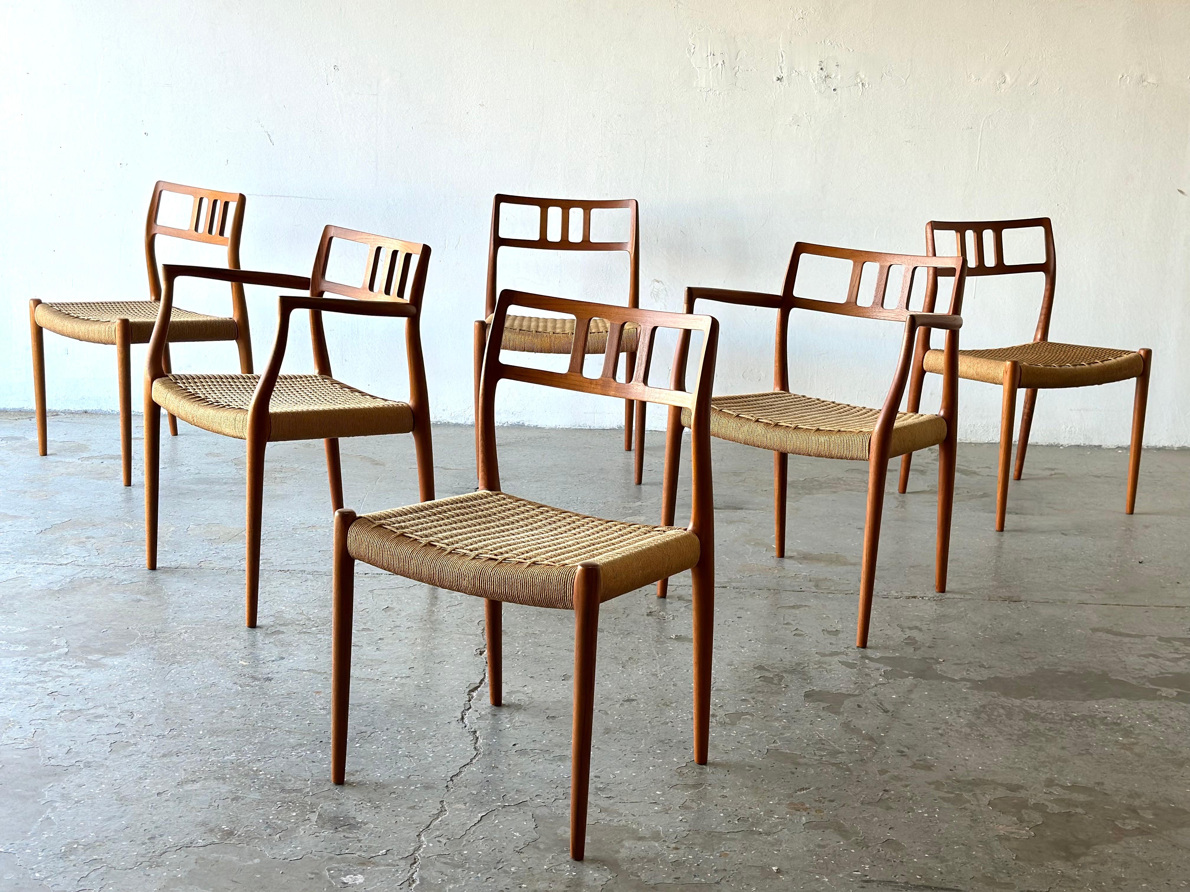Set of 6  Danish Modern  Niels Moller for J.L. Moller Chairs, Model 79 and 64 In Good Condition In Las Vegas, NV