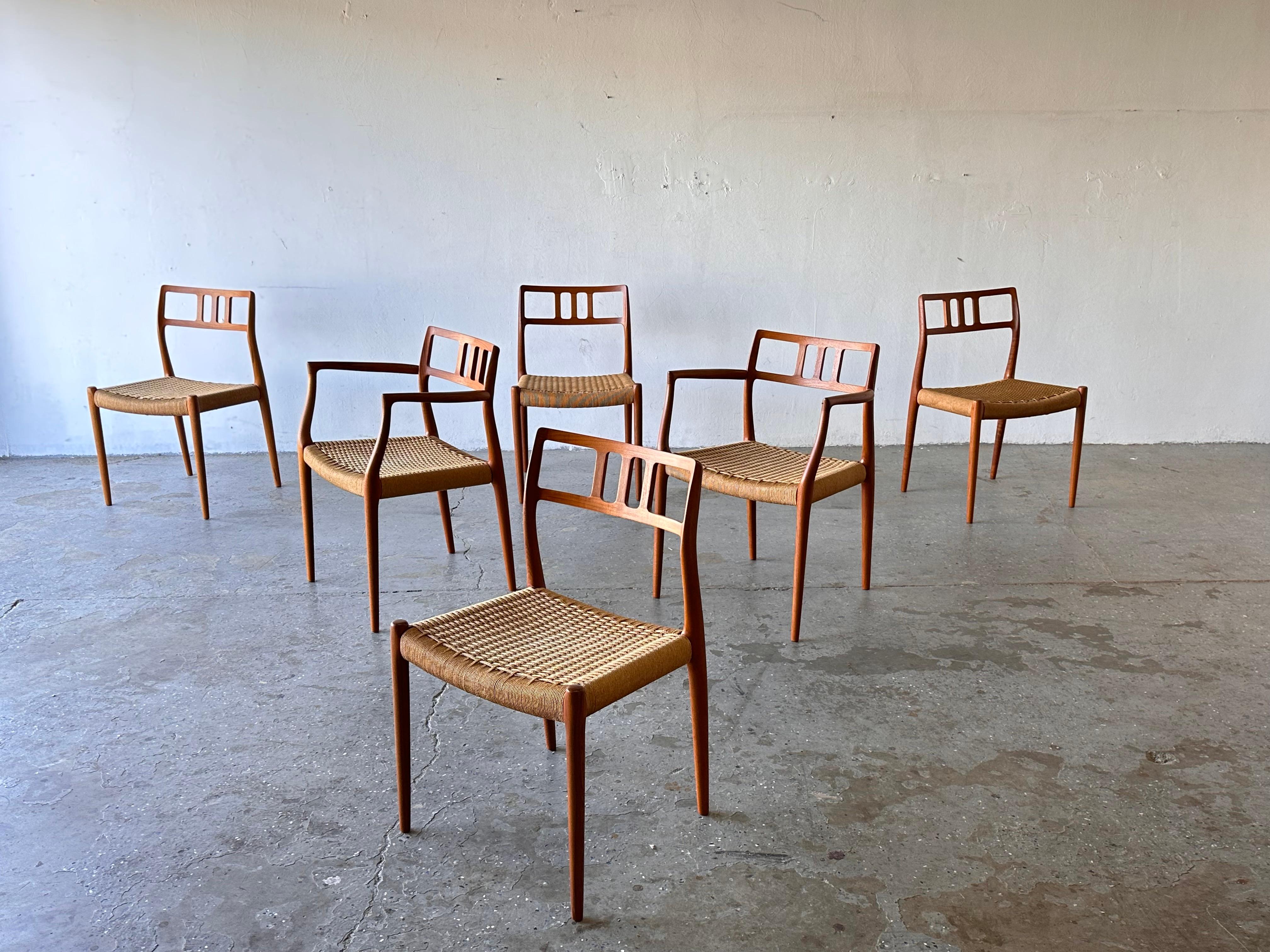 Papercord Set of 6  Danish Modern  Niels Moller for J.L. Moller Chairs, Model 79 and 64