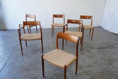 Set of 6 Danish Modern Niels Otto Møller Rosewood Papercord Dining Chairs