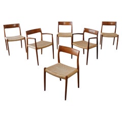 Set of 6 Danish Modern Niels Otto Møller Rosewood Papercord Dining Chairs