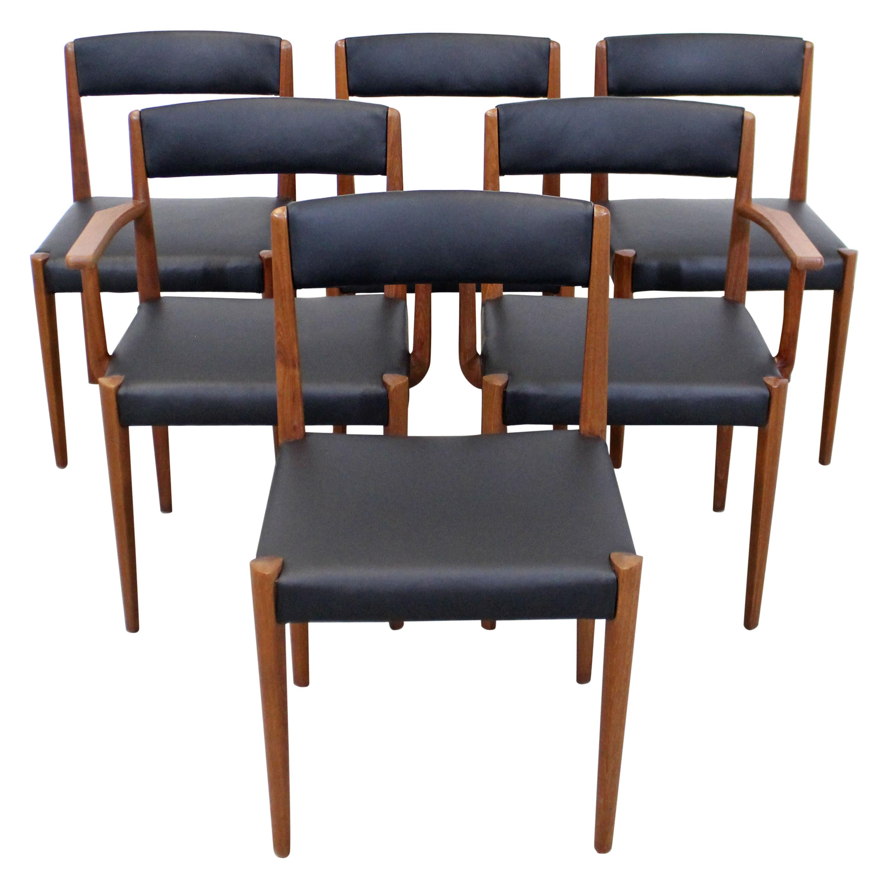 Set of 6 Danish Modern Povl Dinesen Teak/Leather Dining Chairs