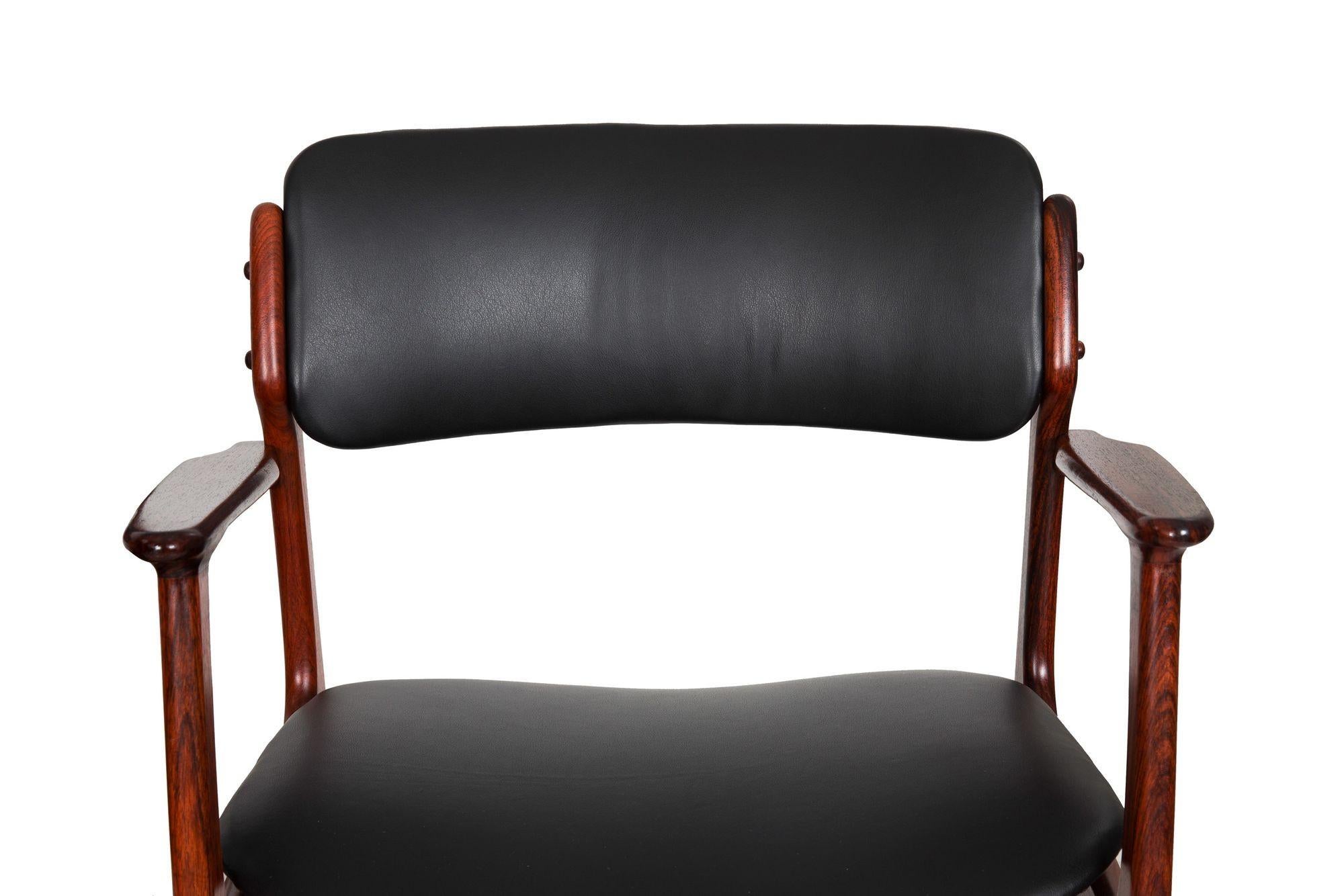Set of 6 Danish Modern Rosewood Black Leather Dining Chairs by Erik Buch 5