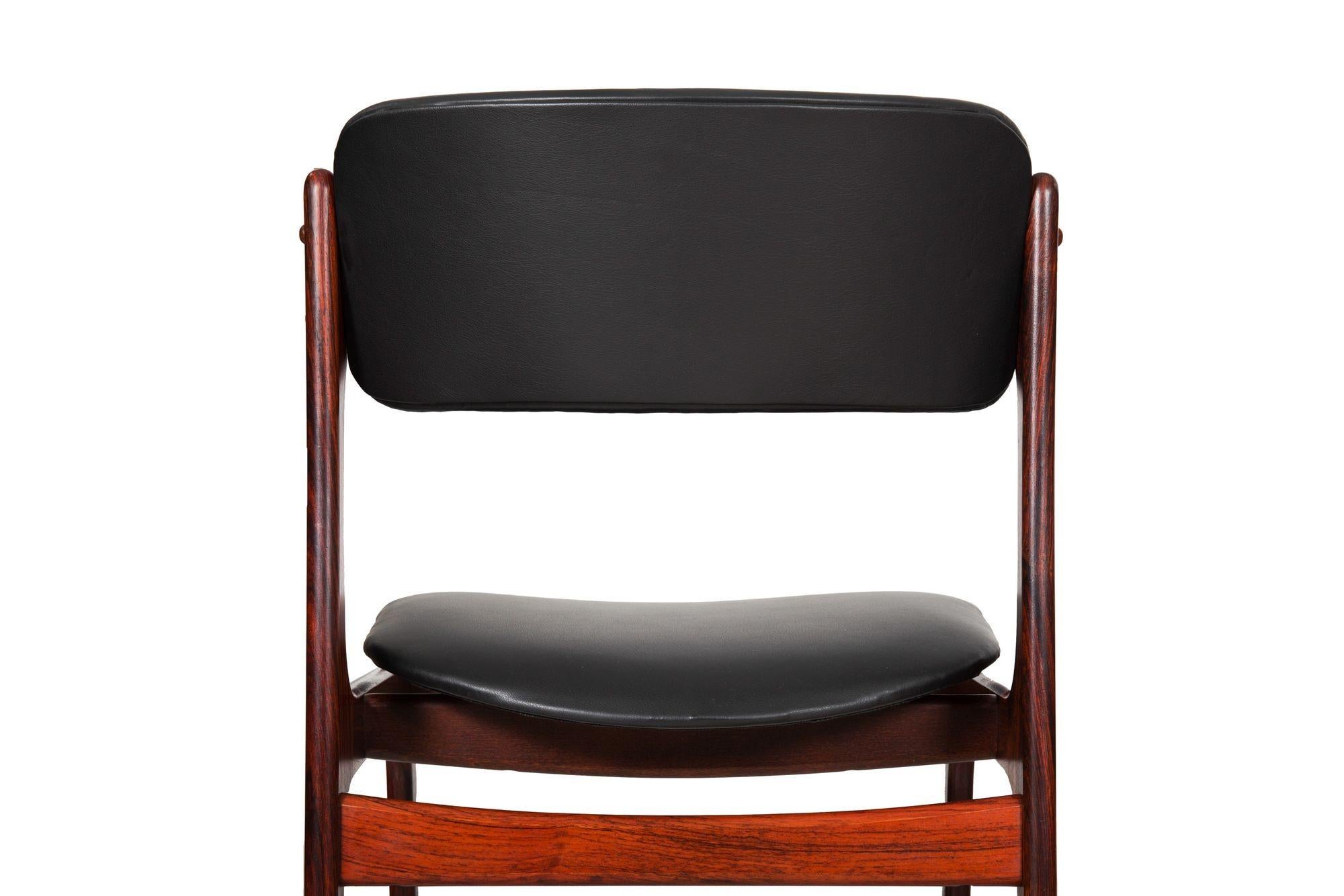 Set of 6 Danish Modern Rosewood Black Leather Dining Chairs by Erik Buch 9