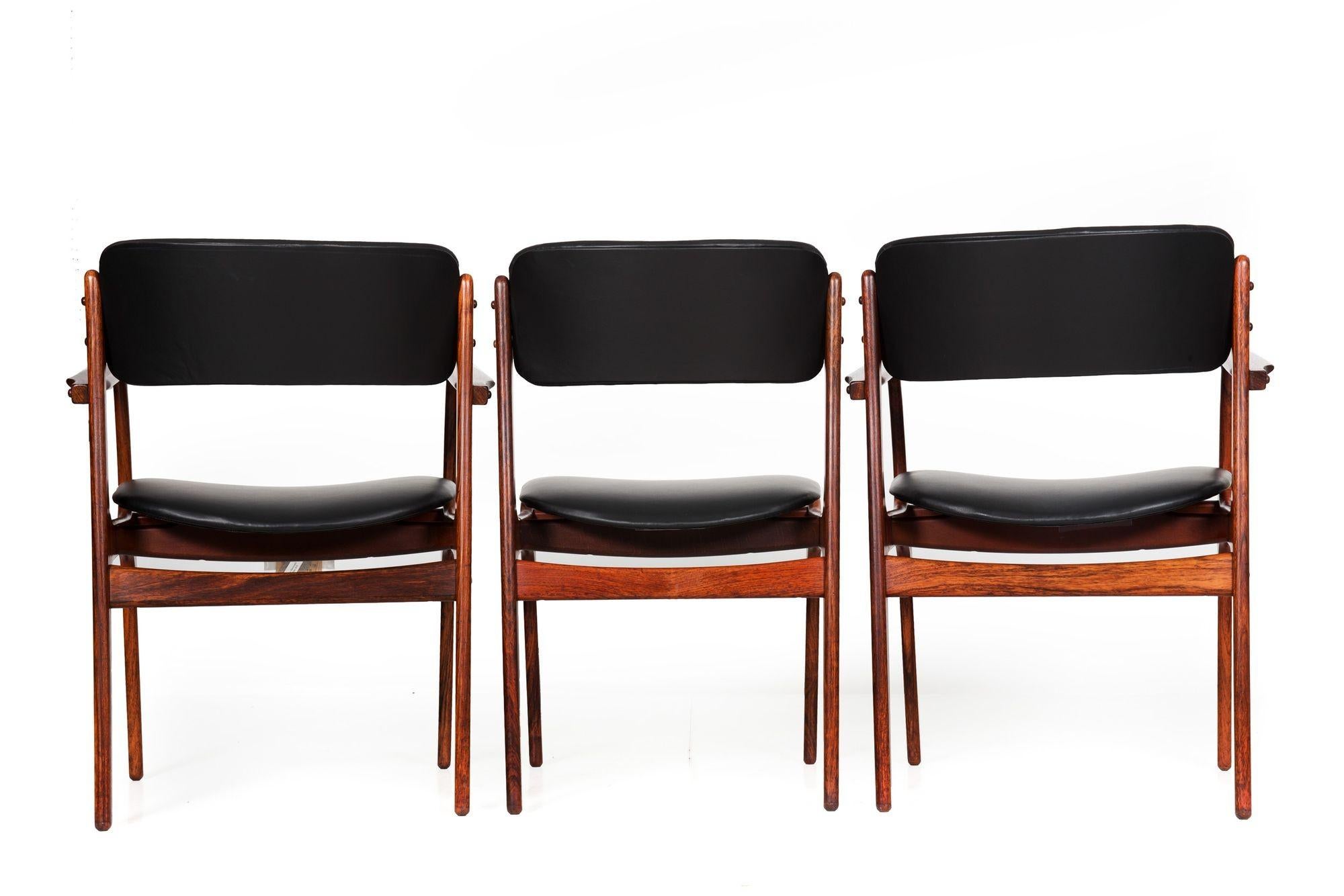 Set of 6 Danish Modern Rosewood Black Leather Dining Chairs by Erik Buch In Good Condition In Shippensburg, PA