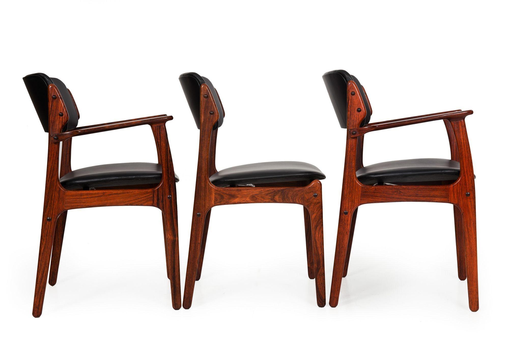 20th Century Set of 6 Danish Modern Rosewood Black Leather Dining Chairs by Erik Buch