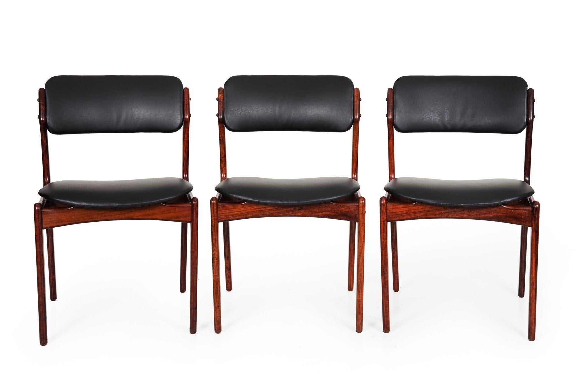Set of 6 Danish Modern Rosewood Black Leather Dining Chairs by Erik Buch 1