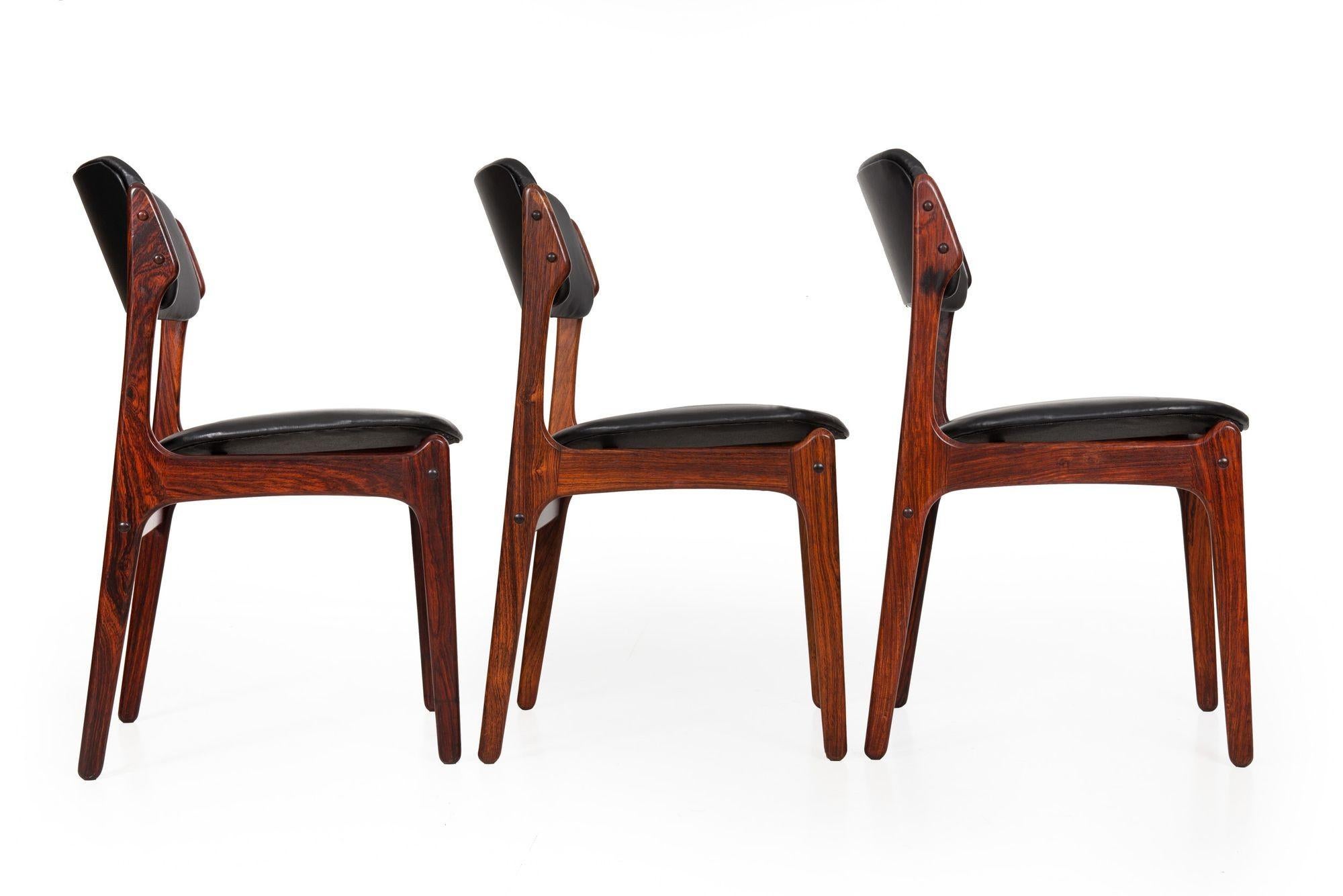 Set of 6 Danish Modern Rosewood Black Leather Dining Chairs by Erik Buch 3