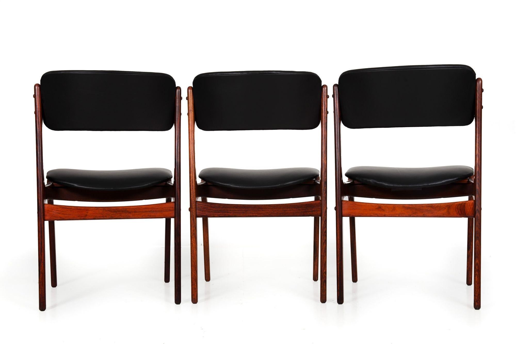 Set of 6 Danish Modern Rosewood Black Leather Dining Chairs by Erik Buch 4