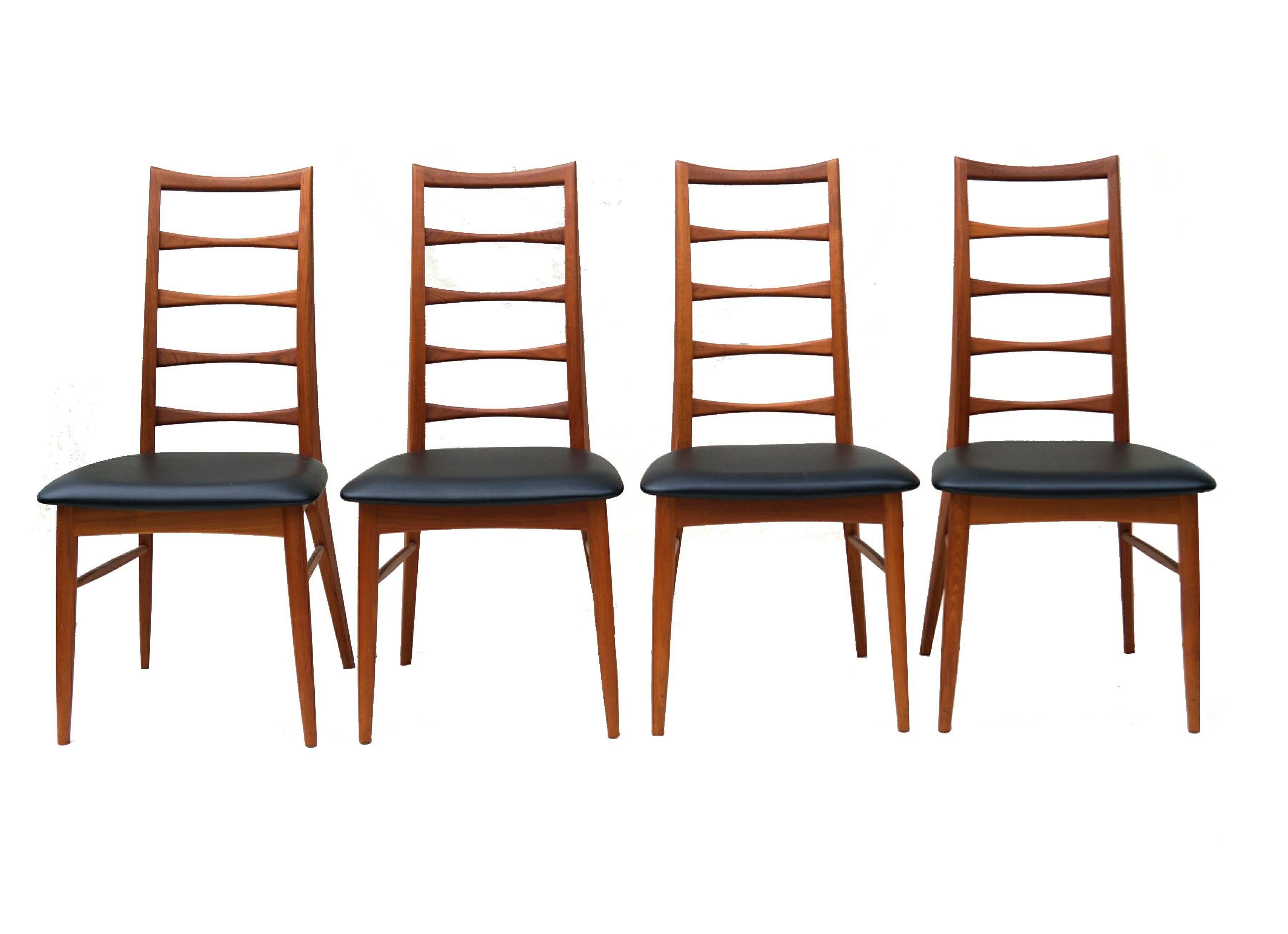 Set von 6 modernen dänischen Teakholz-Esszimmerstühlen mit Leiterrückenlehne von Niels Koefoeds Hornslet (Skandinavische Moderne)