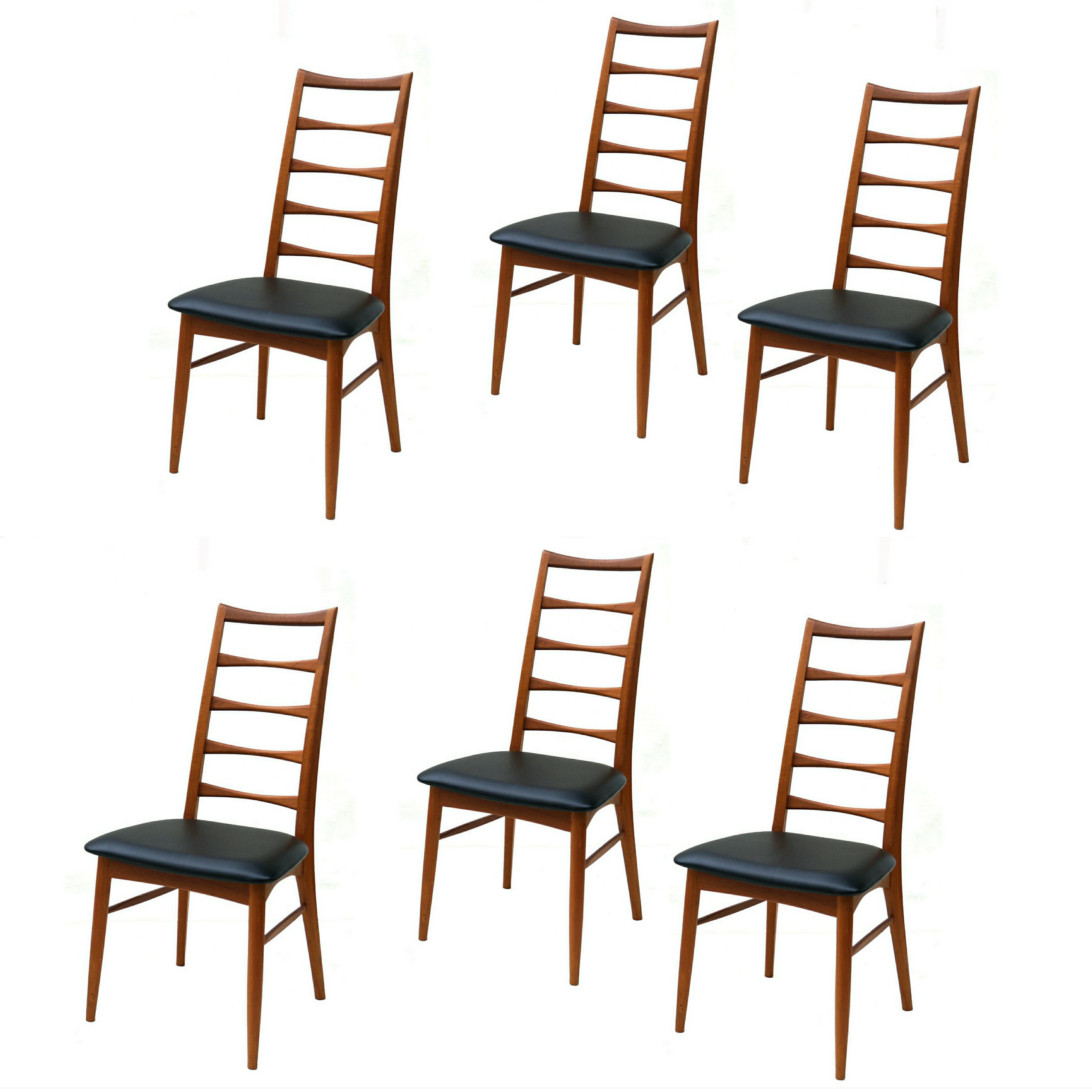 Set of 6 Danish Modern Teak Ladder Back Niels Koefoeds Dining Chairs Hornslet