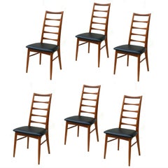 Set von 6 modernen dänischen Teakholz-Esszimmerstühlen mit Leiterrückenlehne von Niels Koefoeds Hornslet