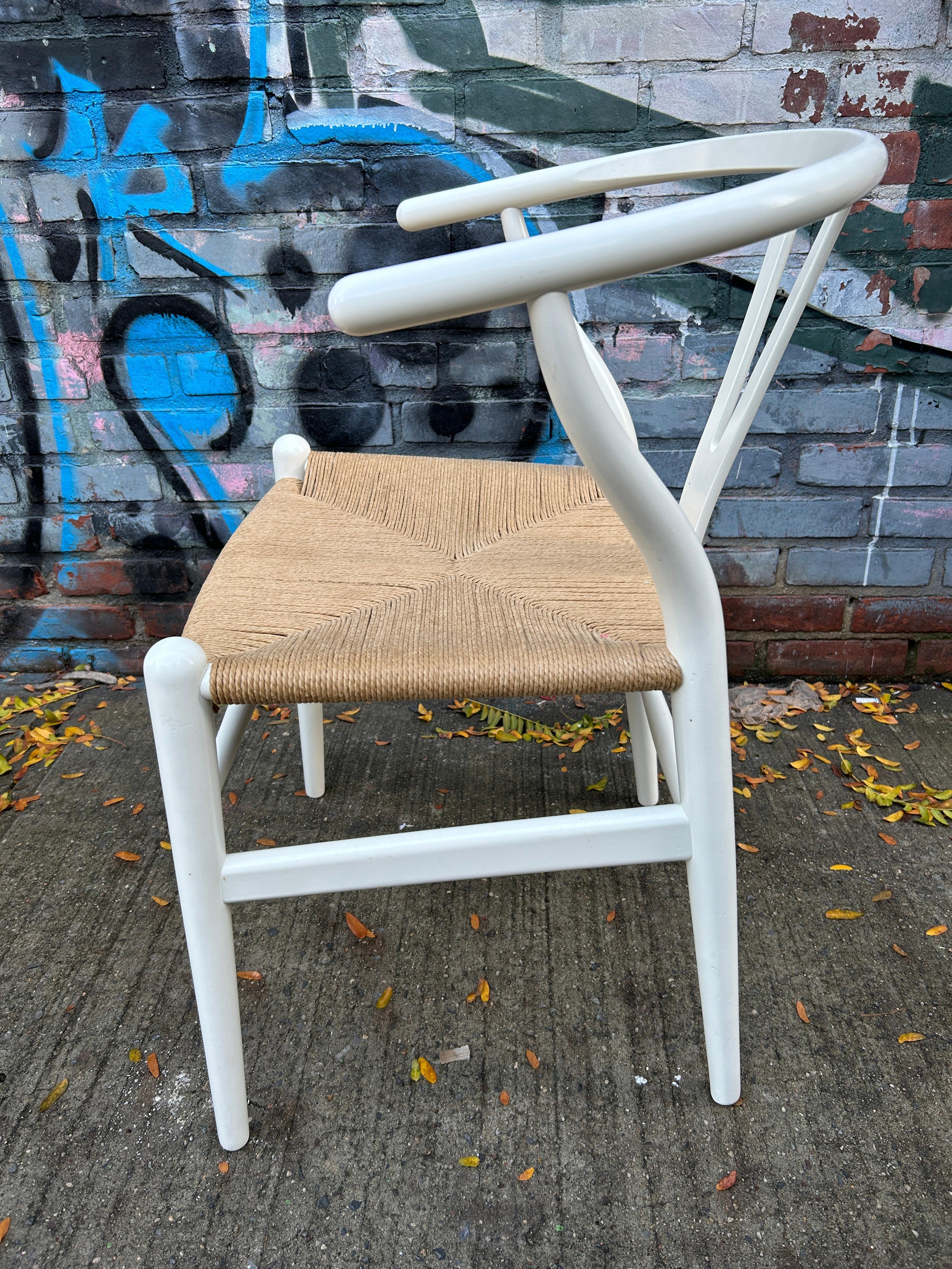 Woodwork Set of ‘6’ danish modern white wishbone chairs by Hans J Wegner