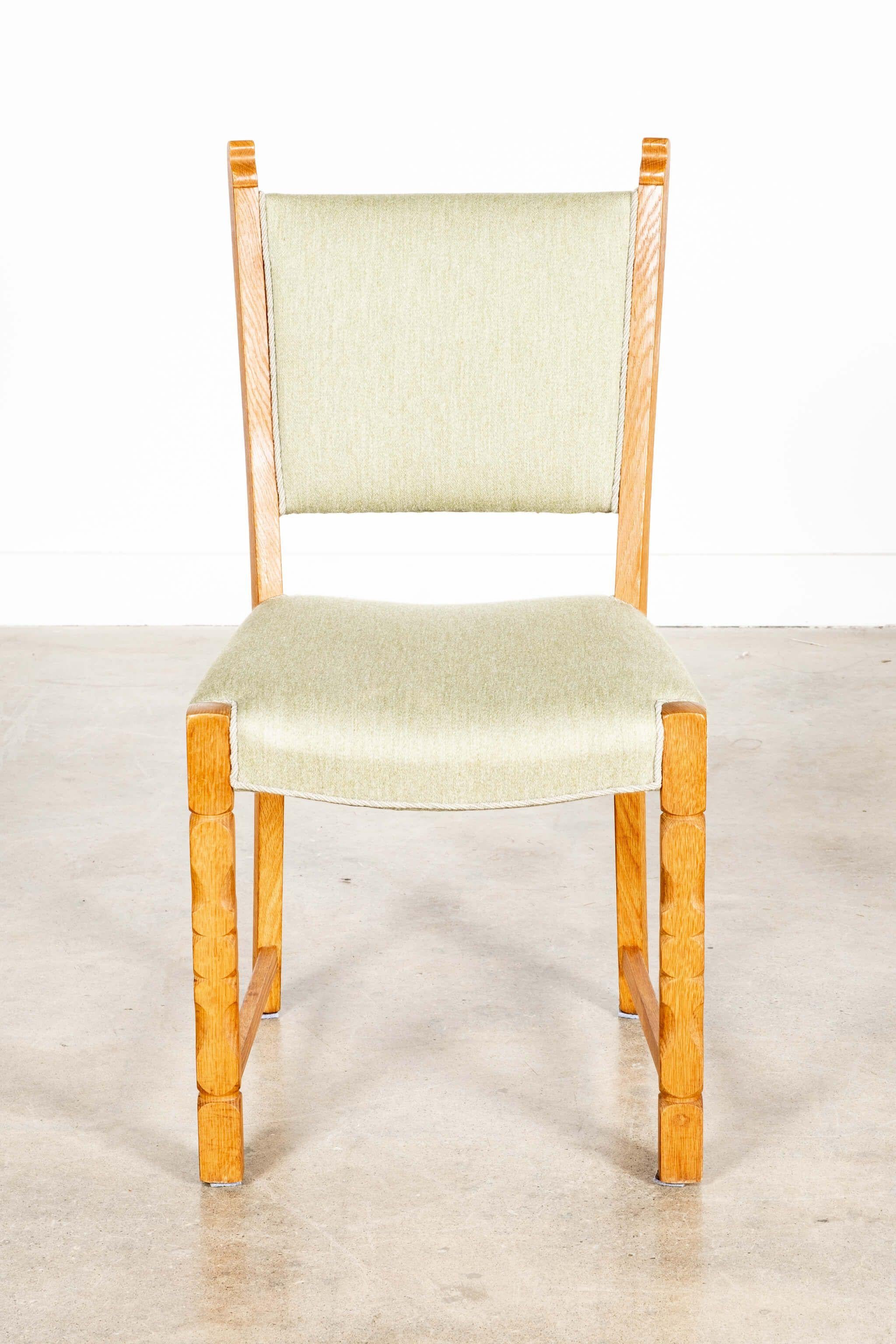 Set of 6 Danish Oak Chairs, Original Mint Green Upholstery 4