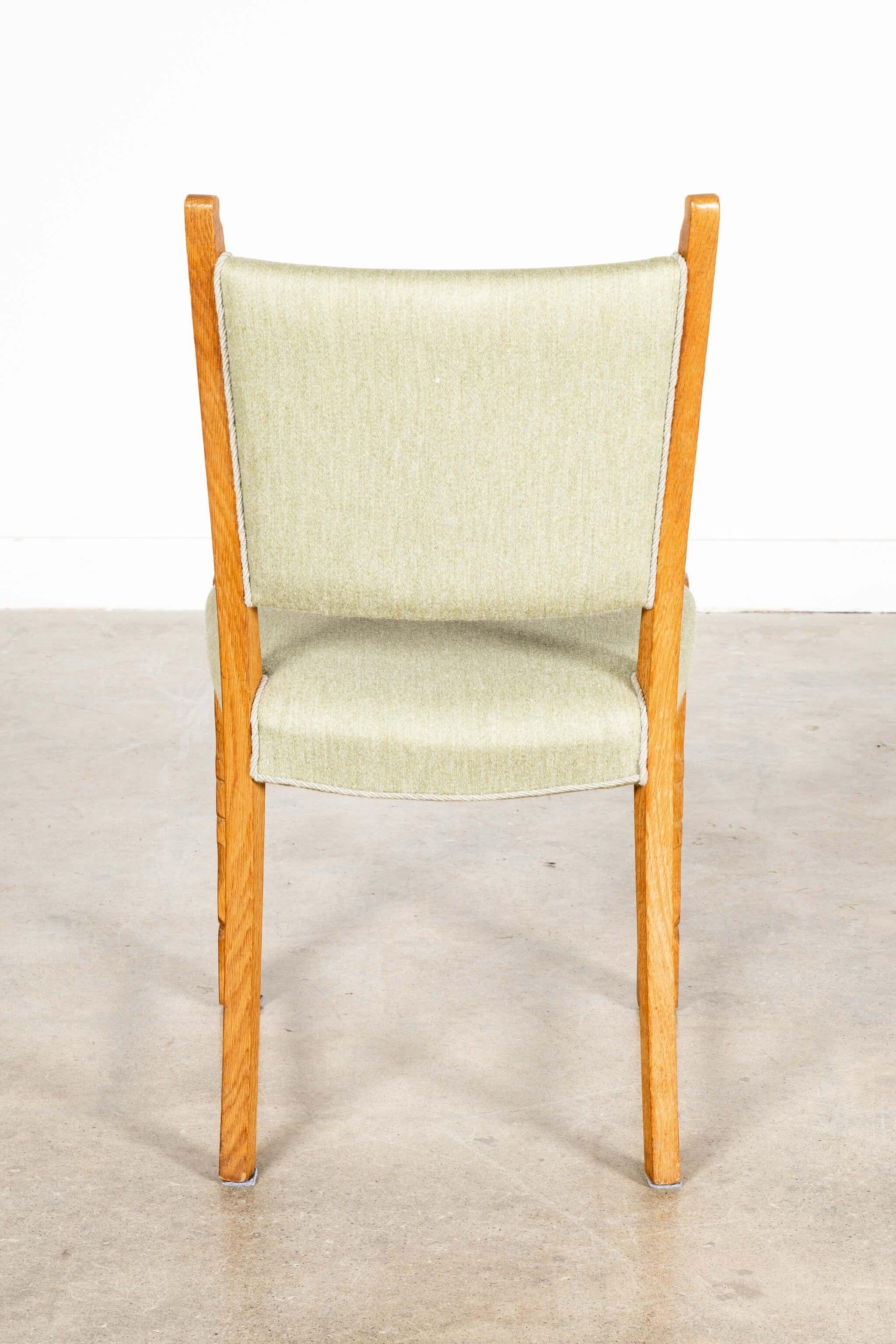 Set of 6 Danish Oak Chairs, Original Mint Green Upholstery 5