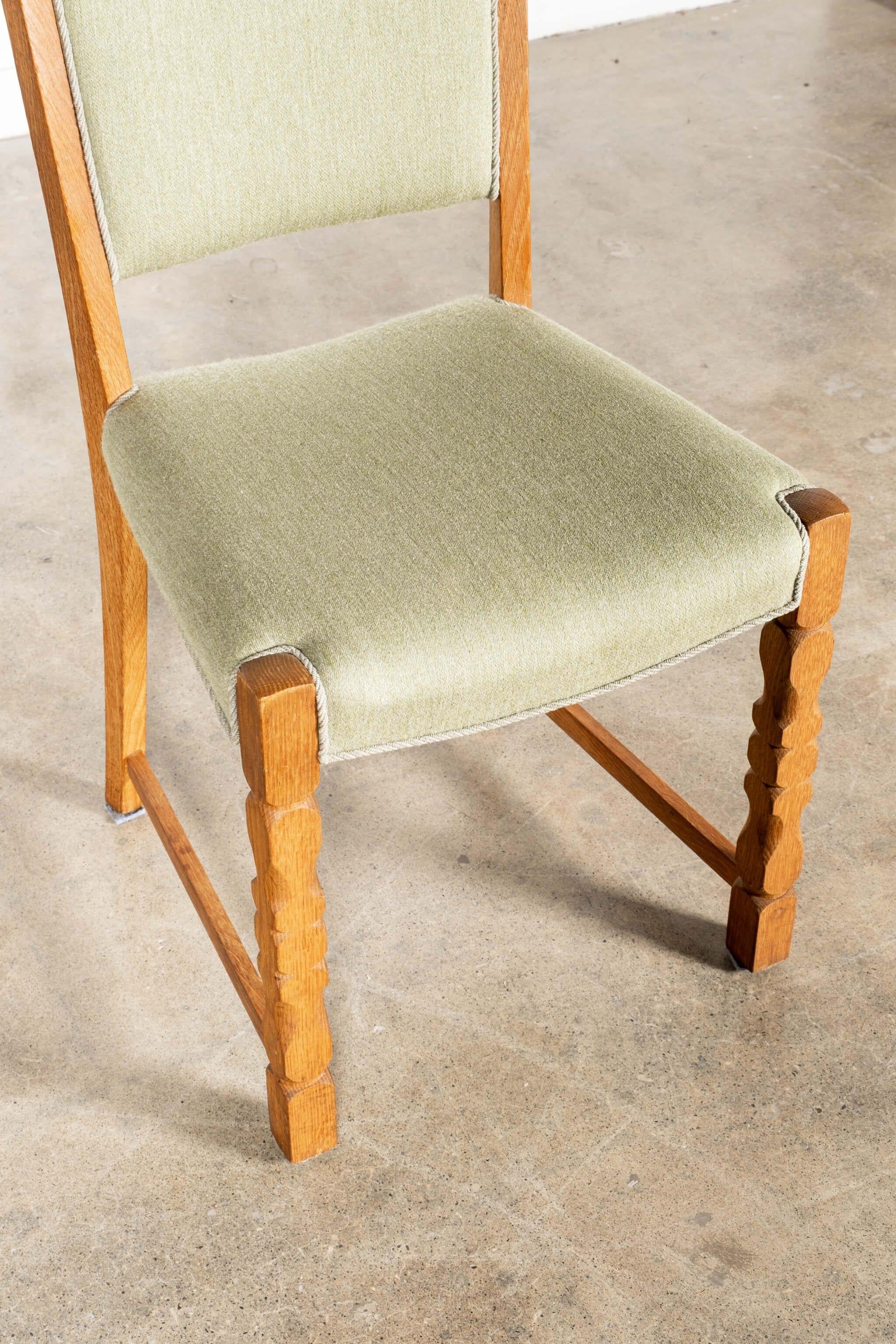 Set of 6 Danish Oak Chairs, Original Mint Green Upholstery 8