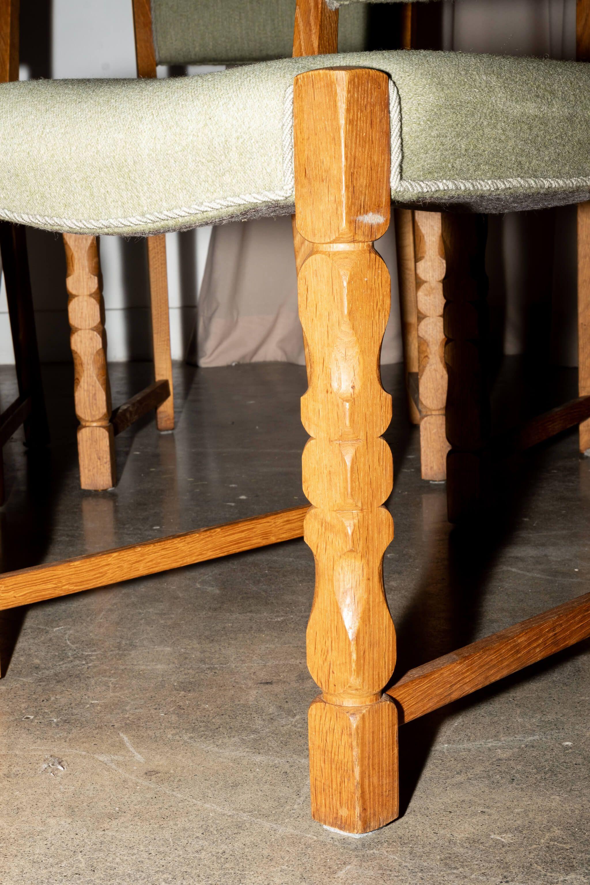 Fabric Set of 6 Danish Oak Chairs, Original Mint Green Upholstery