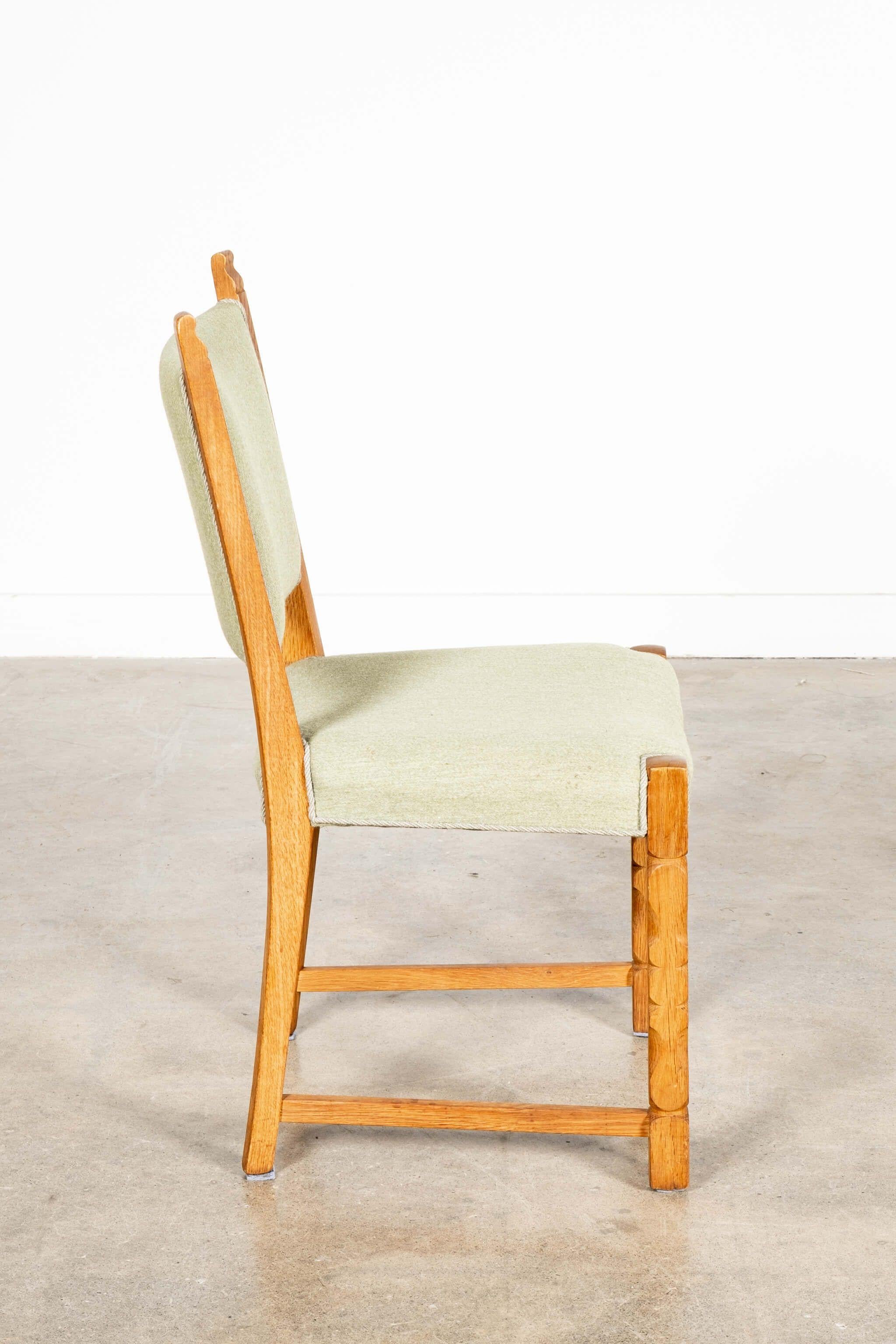 Set of 6 Danish Oak Chairs, Original Mint Green Upholstery 3