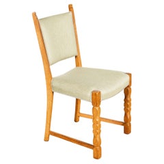 Set of 6 Danish Oak Chairs, Original Mint Green Upholstery
