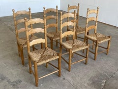 Set of 6 Danish Oak Ladder-Back Chairs, Seagrass Seats, Style of Hans Dau, 1950s