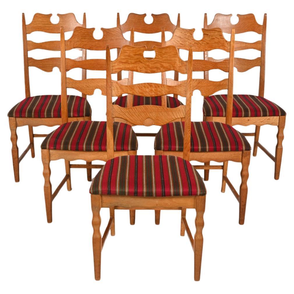 Set of '6' Danish Oak "Razorblade" Chairs by Henning Kjærnulf for EG Møbel For Sale