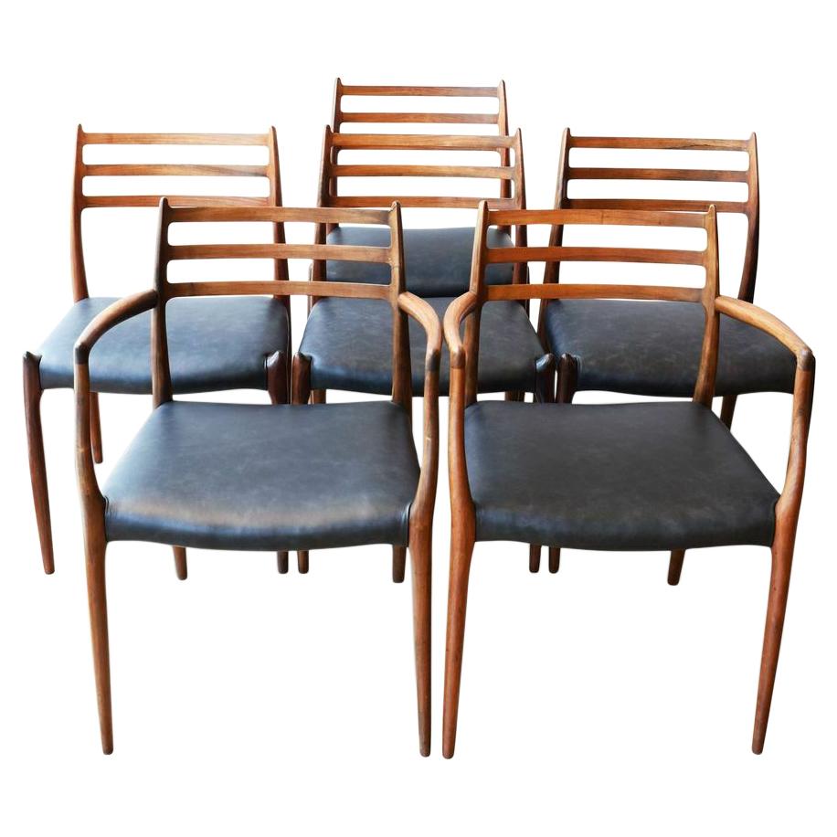 Set of 6 Danish Rosewood Dining Chairs by Niels Otto Moller 78s, 1950s