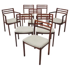 Set of 6 Danish Rosewood Dining Chairs Recently Upholstered In Boucle