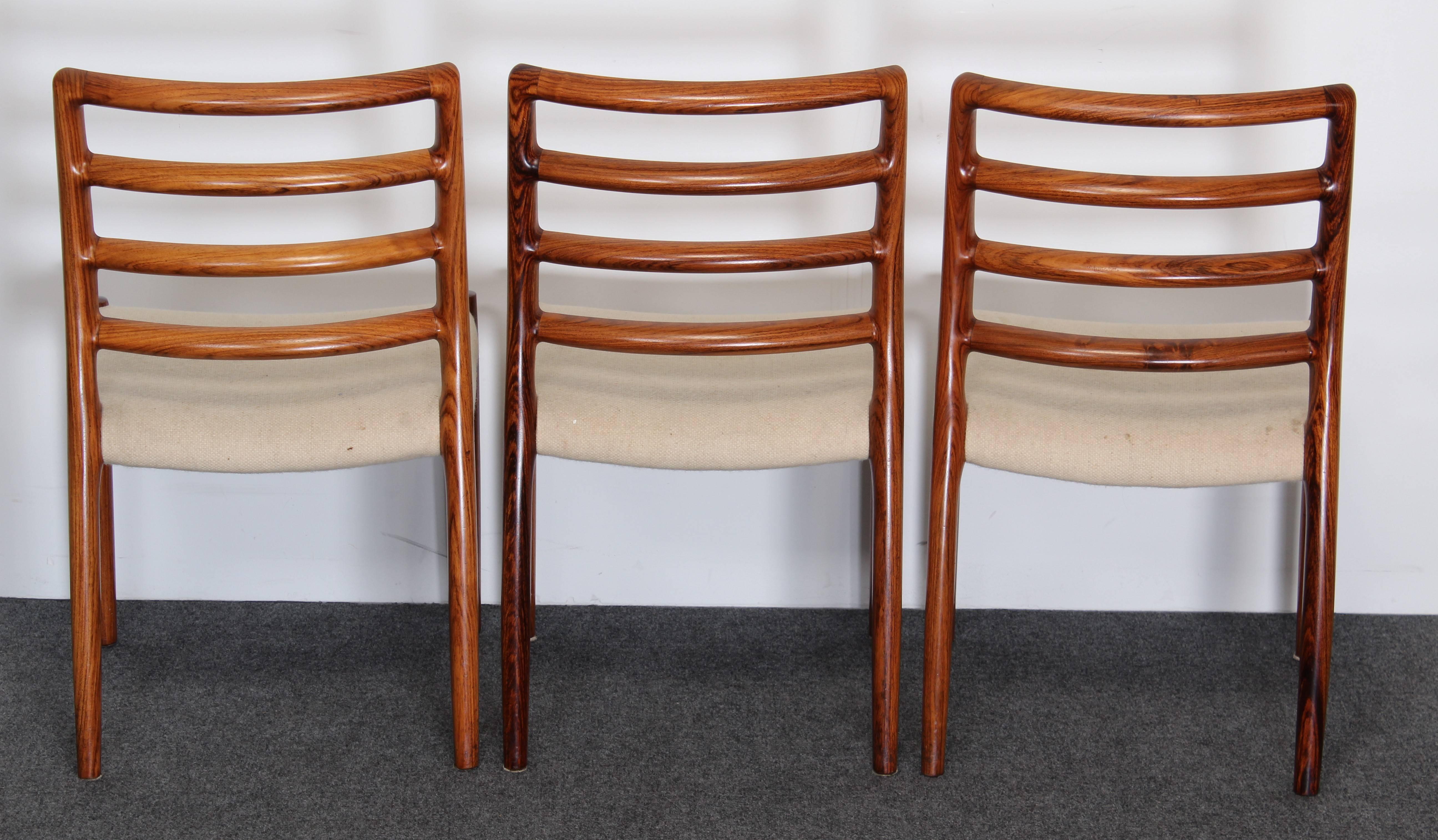 Upholstery Set of Six Danish Rosewood Niels O. Moller Chairs No 85, 1980s