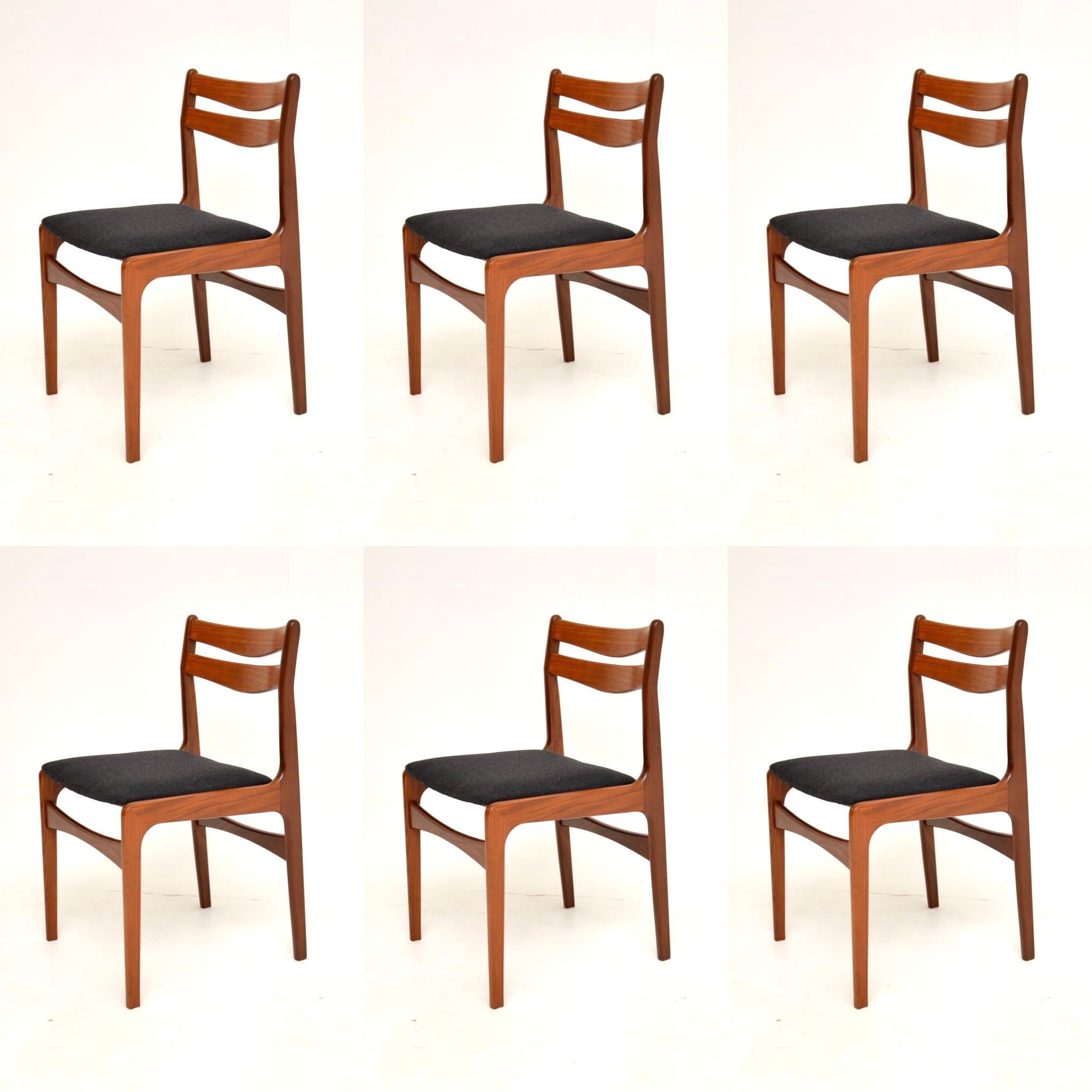 A stylish and extremely well made set of six Danish vintage dining chairs. They were made in Denmark, and date from the 1960’s.

The quality is fantastic, the frames are solid afromosia wood, with solid teak back rests. They have a beautiful and