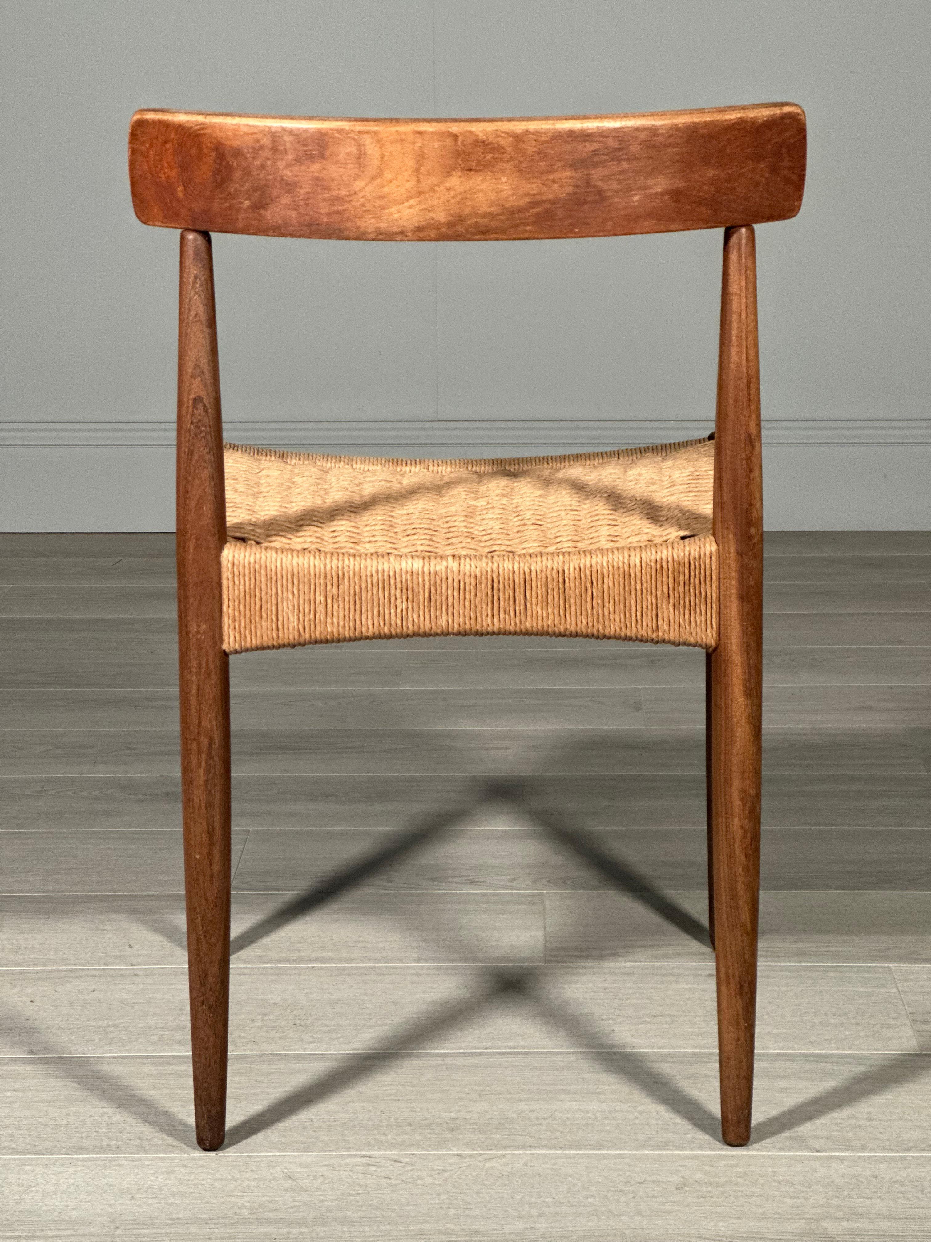 Set of 6 Danish Teak And Paper Cord Dining Chairs Designed By Arne Hovmand Olsen For Sale 4