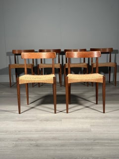 Set of 6 Danish Teak And Paper Cord Dining Chairs Designed By Arne Hovmand Olsen