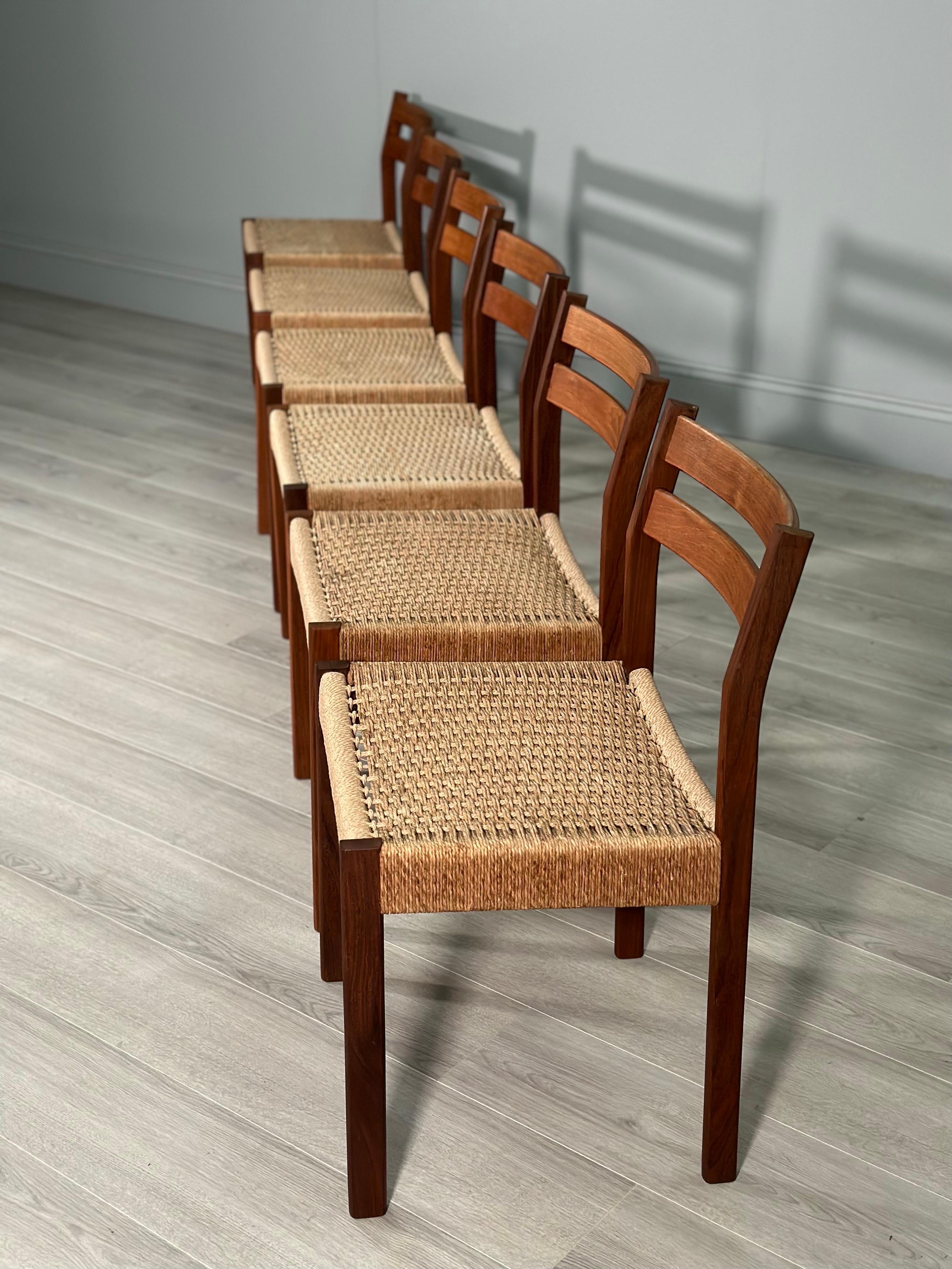 Mid-Century Modern Set of 6 Danish Teak And Paper Cord Dining Chairs Designed By Arne Hovmand Olsen