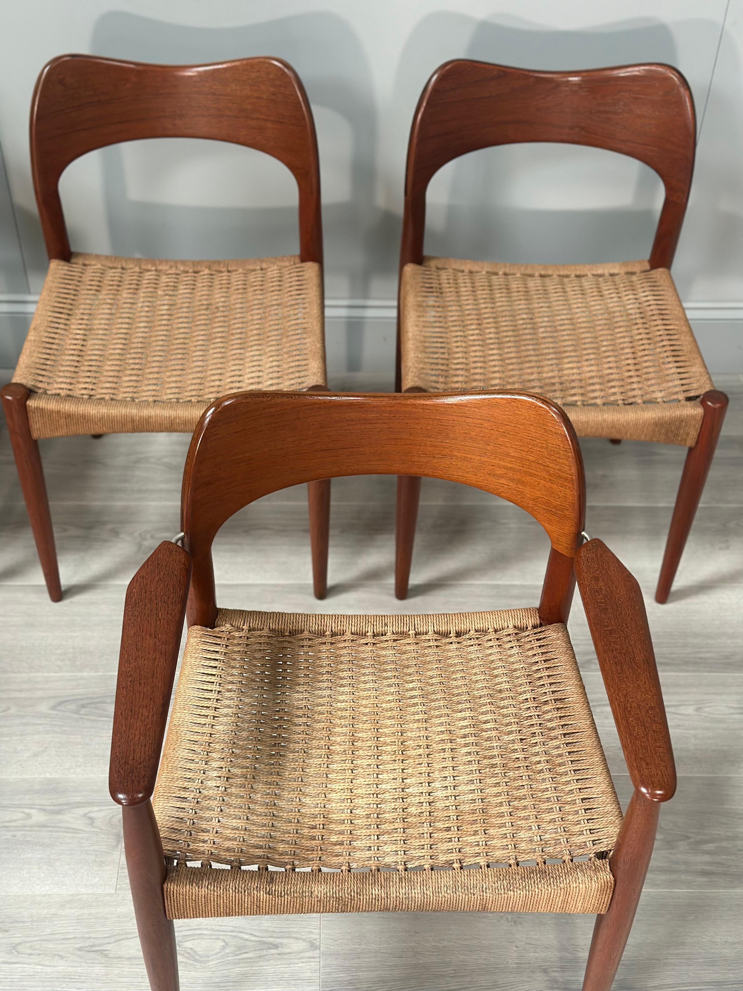Set of 6 Danish Teak And Paper Cord Dining Chairs Designed By Arne Hovmand Olsen In Good Condition In Accrington, GB