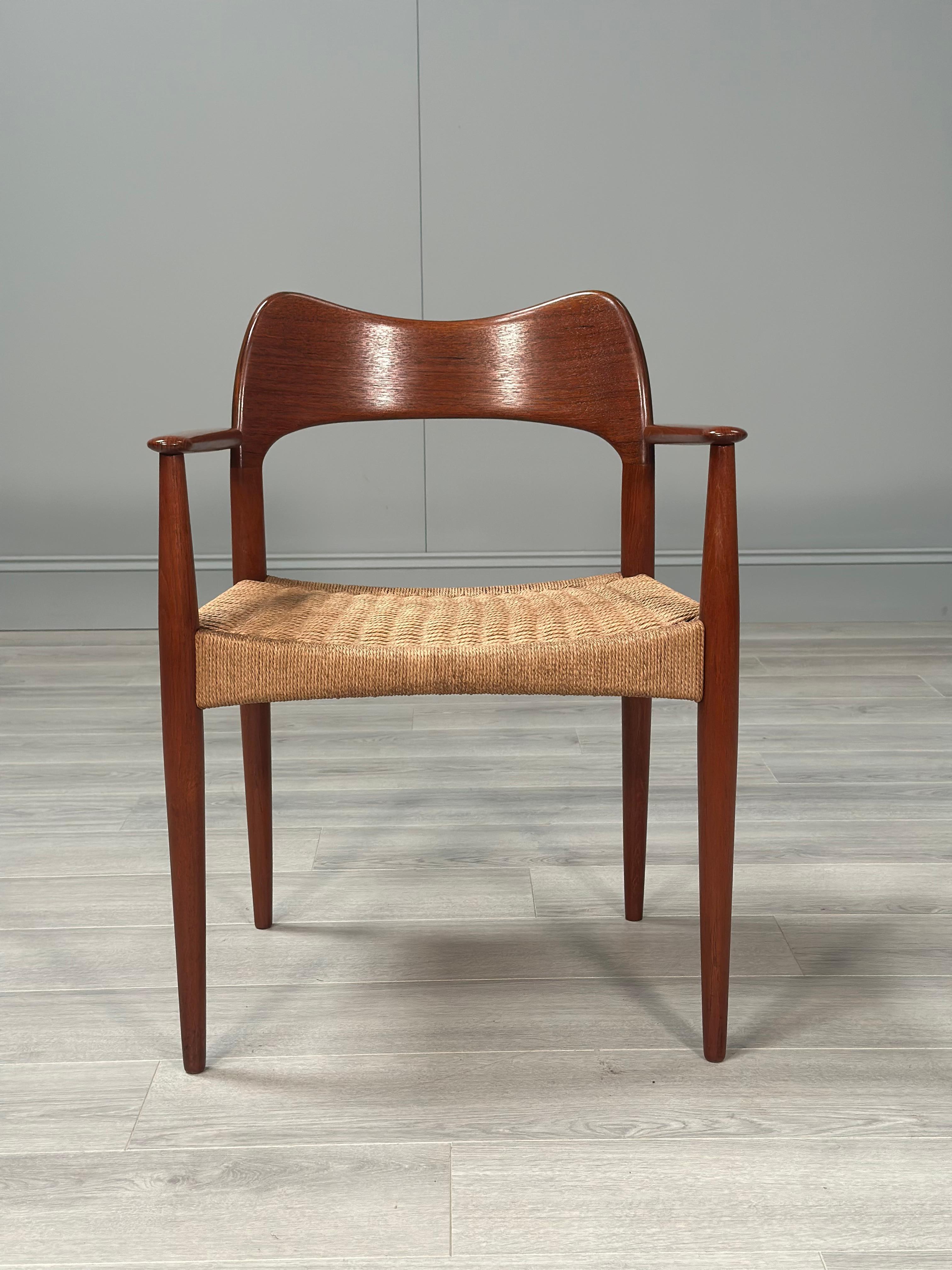 Papercord Set of 6 Danish Teak And Paper Cord Dining Chairs Designed By Arne Hovmand Olsen