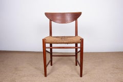 Lot de 6 chaises danoises en teck et jonc de mer, modèle 316 de Peter Hvidt, 1960.