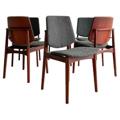 Set of 6 Danish Teak Arne Hovmand Olsen Dining Chairs w/ New Boucle Upholstery