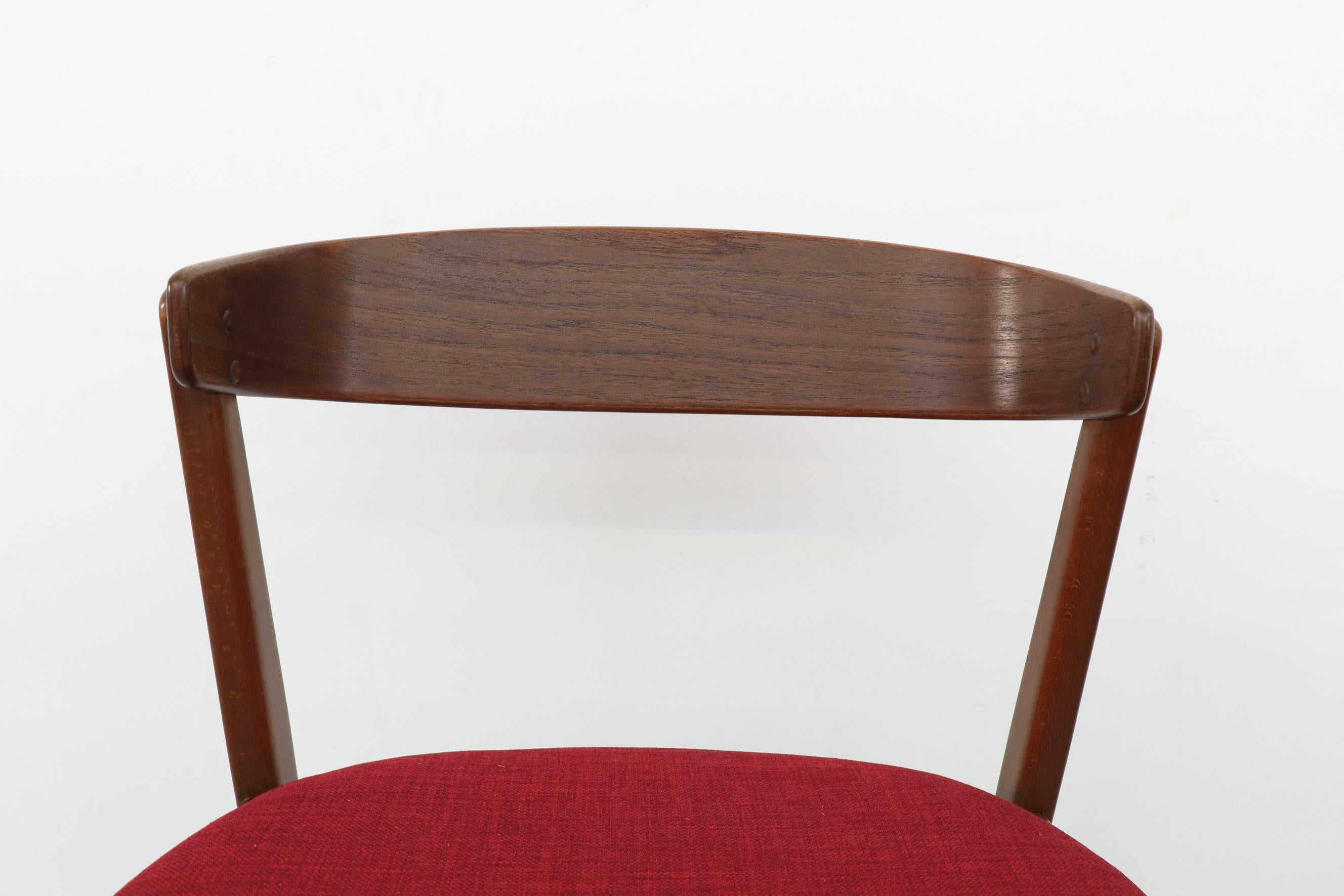 Set of 6 Danish Teak Dining Chairs with Newer Red Upholstery by Henning Kjærnulf For Sale 5