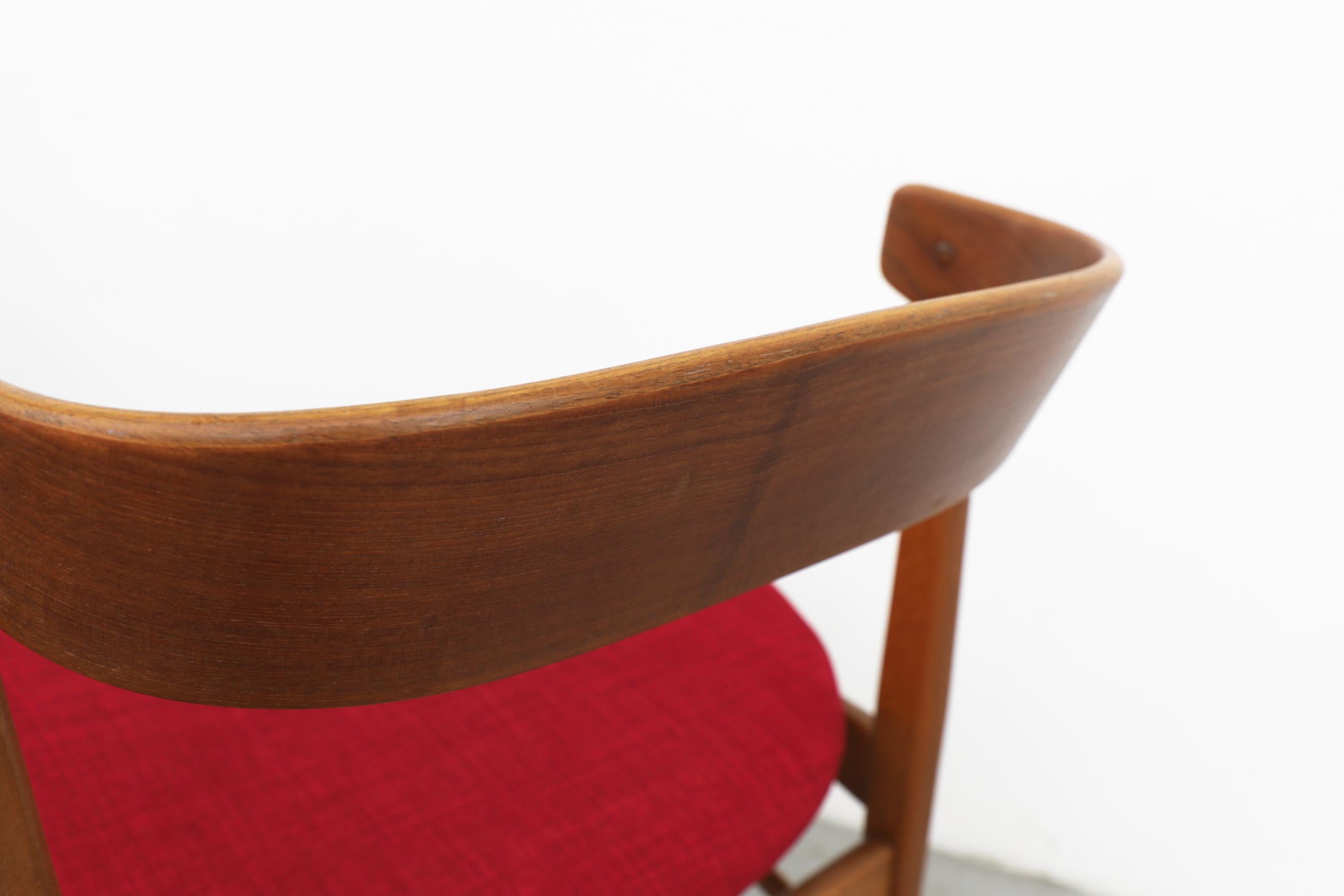 Set of 6 Danish Teak Dining Chairs with Newer Red Upholstery by Henning Kjærnulf For Sale 11