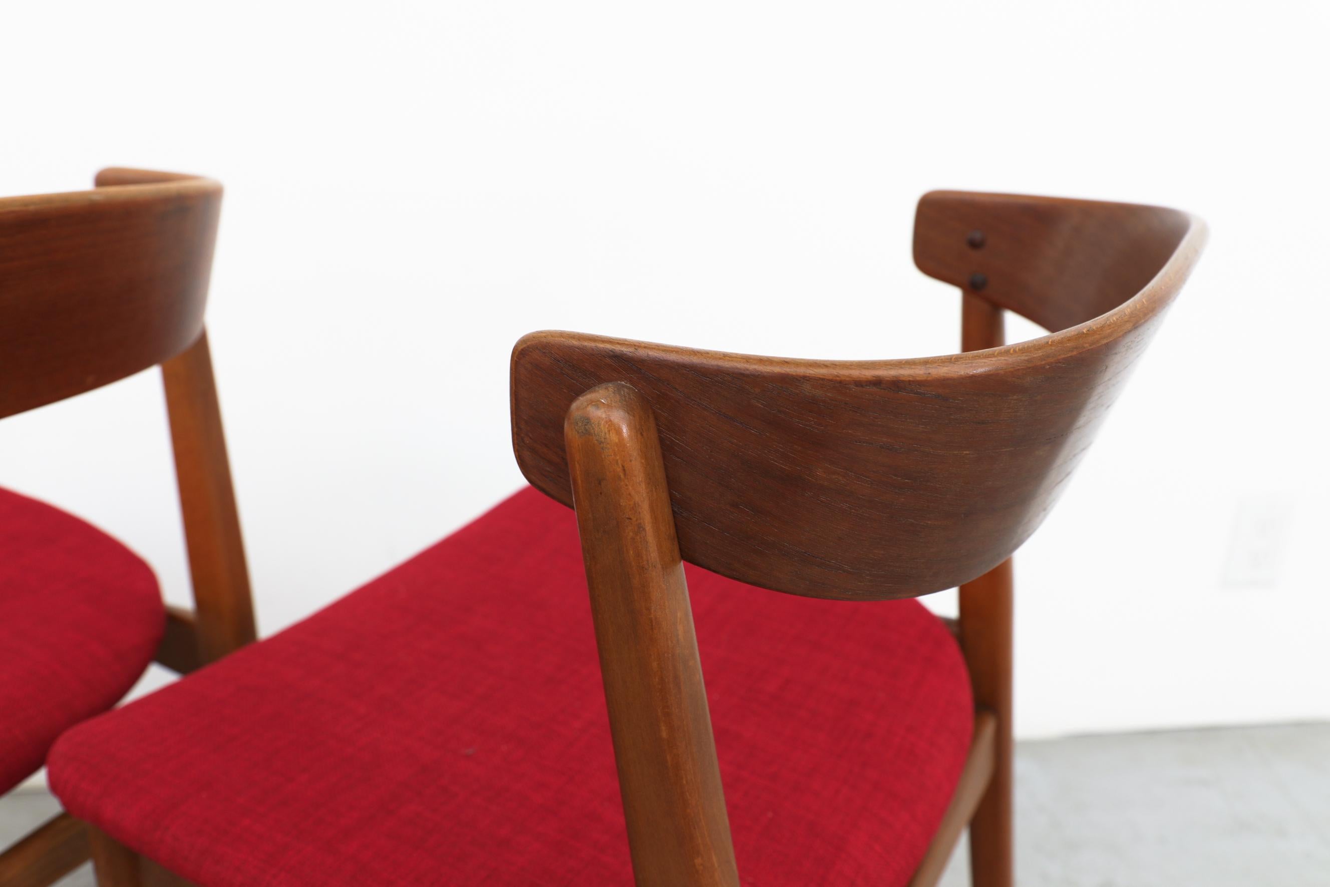 Ensemble de 6 chaises de salle à manger danoises en teck avec tapisserie rouge Newer par Henning Kjærnulf en vente 10