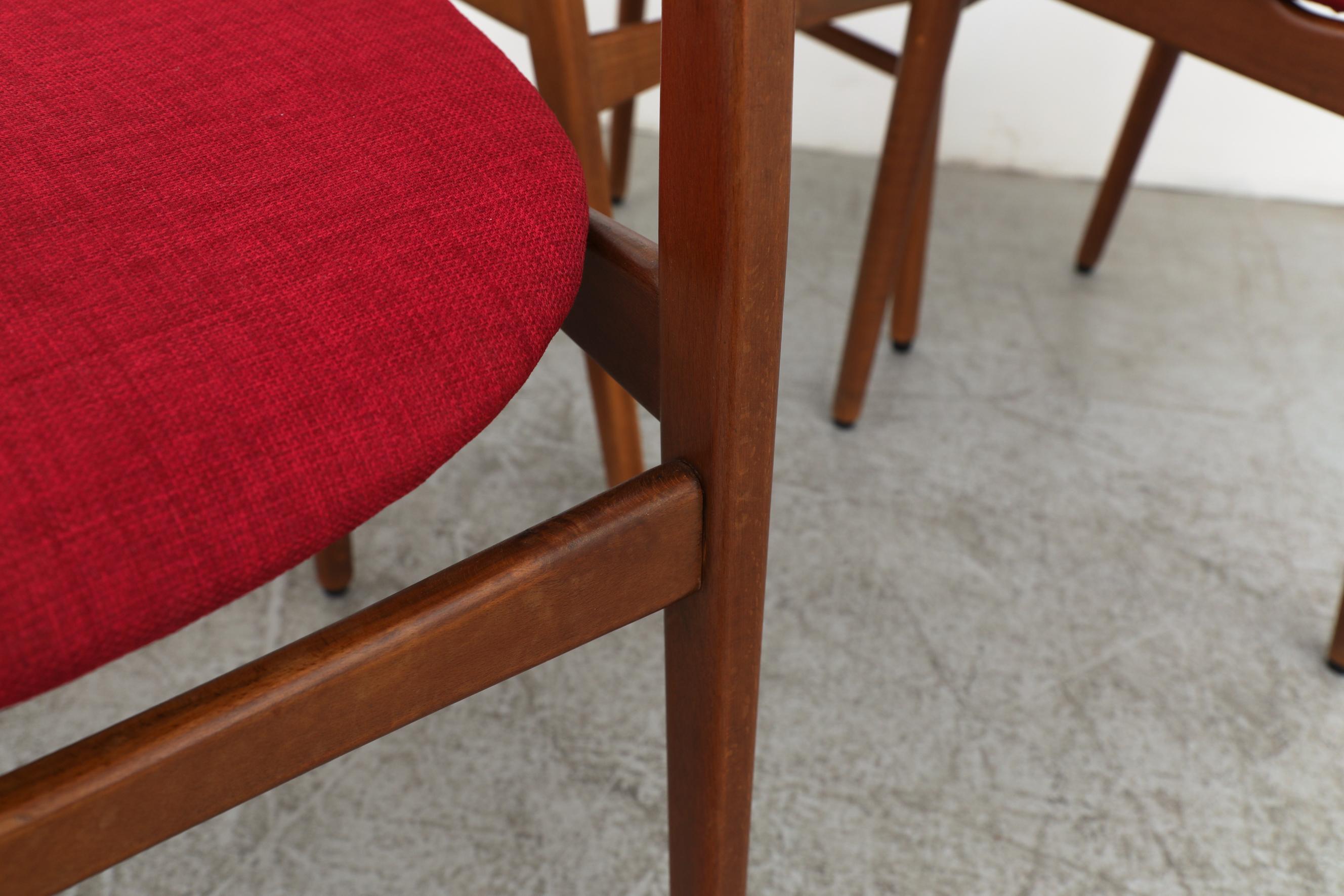 Set of 6 Danish Teak Dining Chairs with Newer Red Upholstery by Henning Kjærnulf For Sale 13