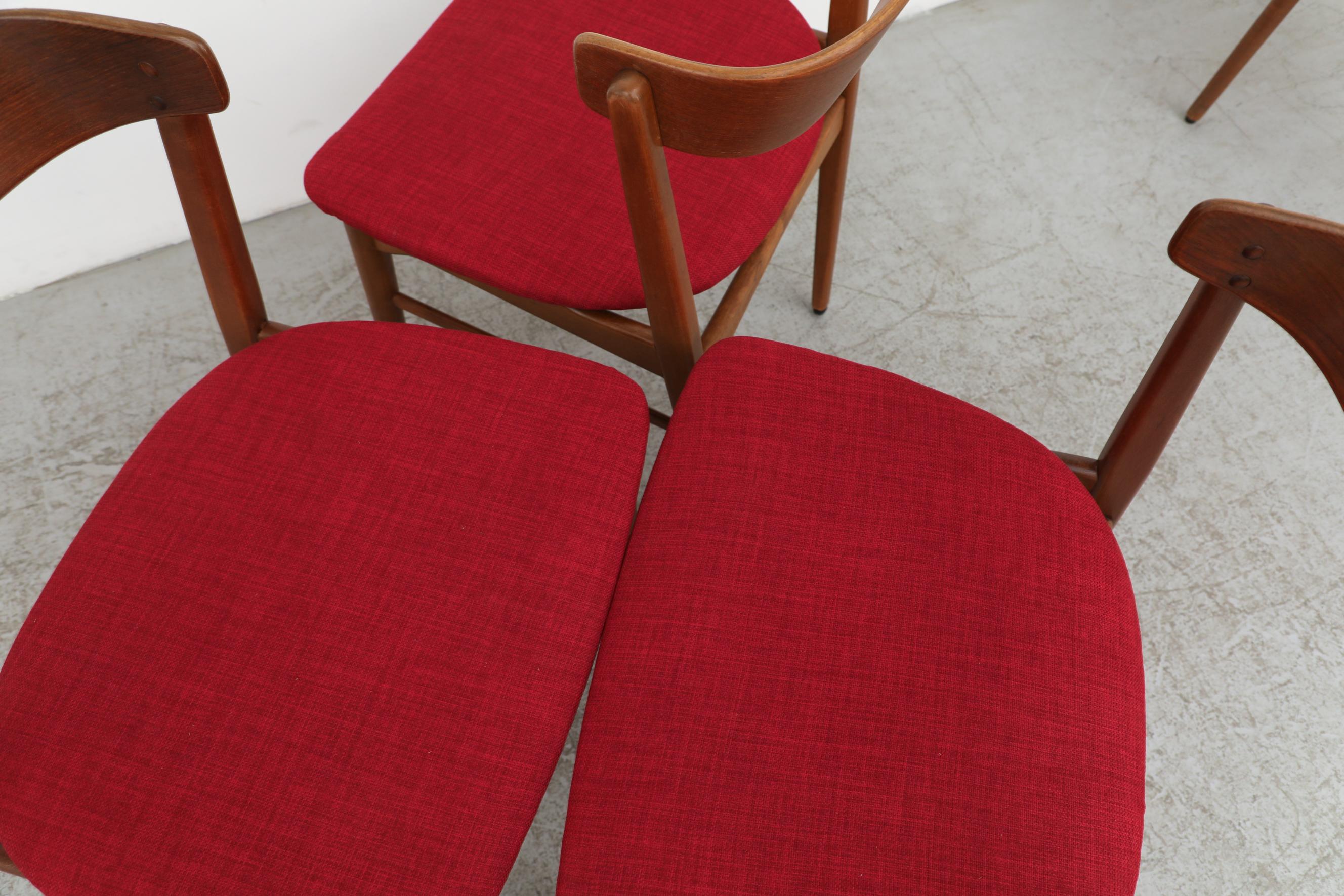 6 dänische Esszimmerstühle aus Teakholz mit neuerem rotem Bezug von Henning Kjærnulf im Angebot 2
