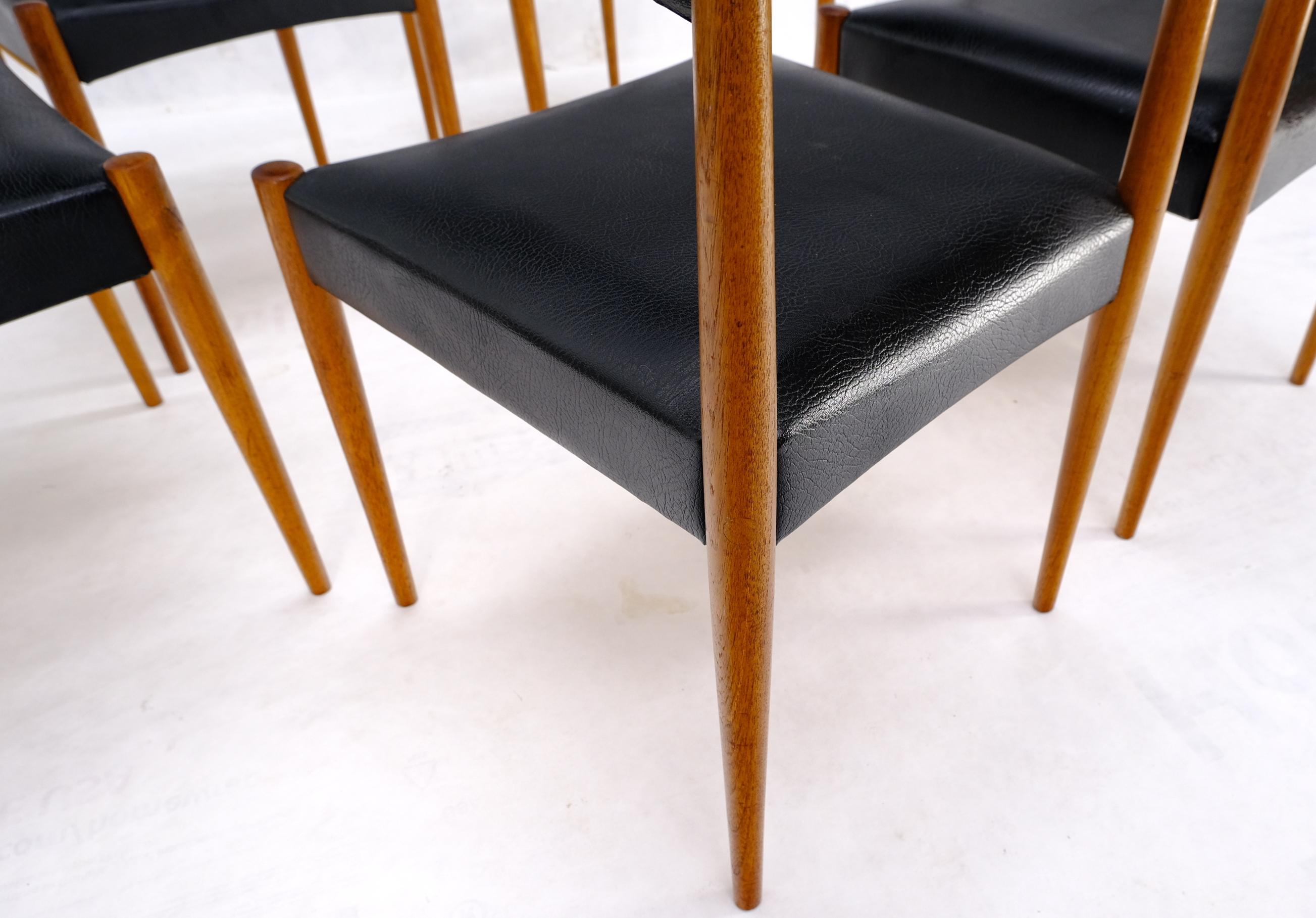 Set of 6 Danish Teak Mid Century Modern Dining Chairs in Black Upholstery For Sale 1