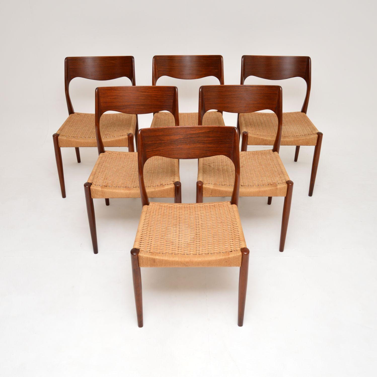 Mid-Century Modern Set of 6 Danish Vintage Dining Chairs by Arne Hovmand-Olsen For Sale